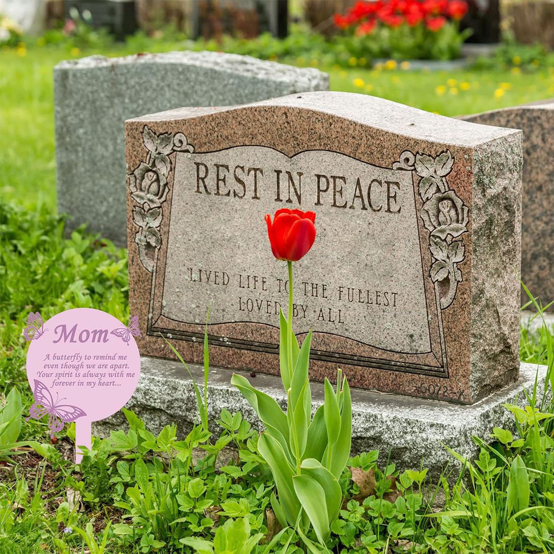 Voyyphixa 11.8X 6.7 Inches Butterflies Grave Stake for Loss of Mom Memorial Grave Markers Memorial Stake Pink Sympathy Grave Plaque Garden Decoration for Cemetery Yard (Mom) - Image 3