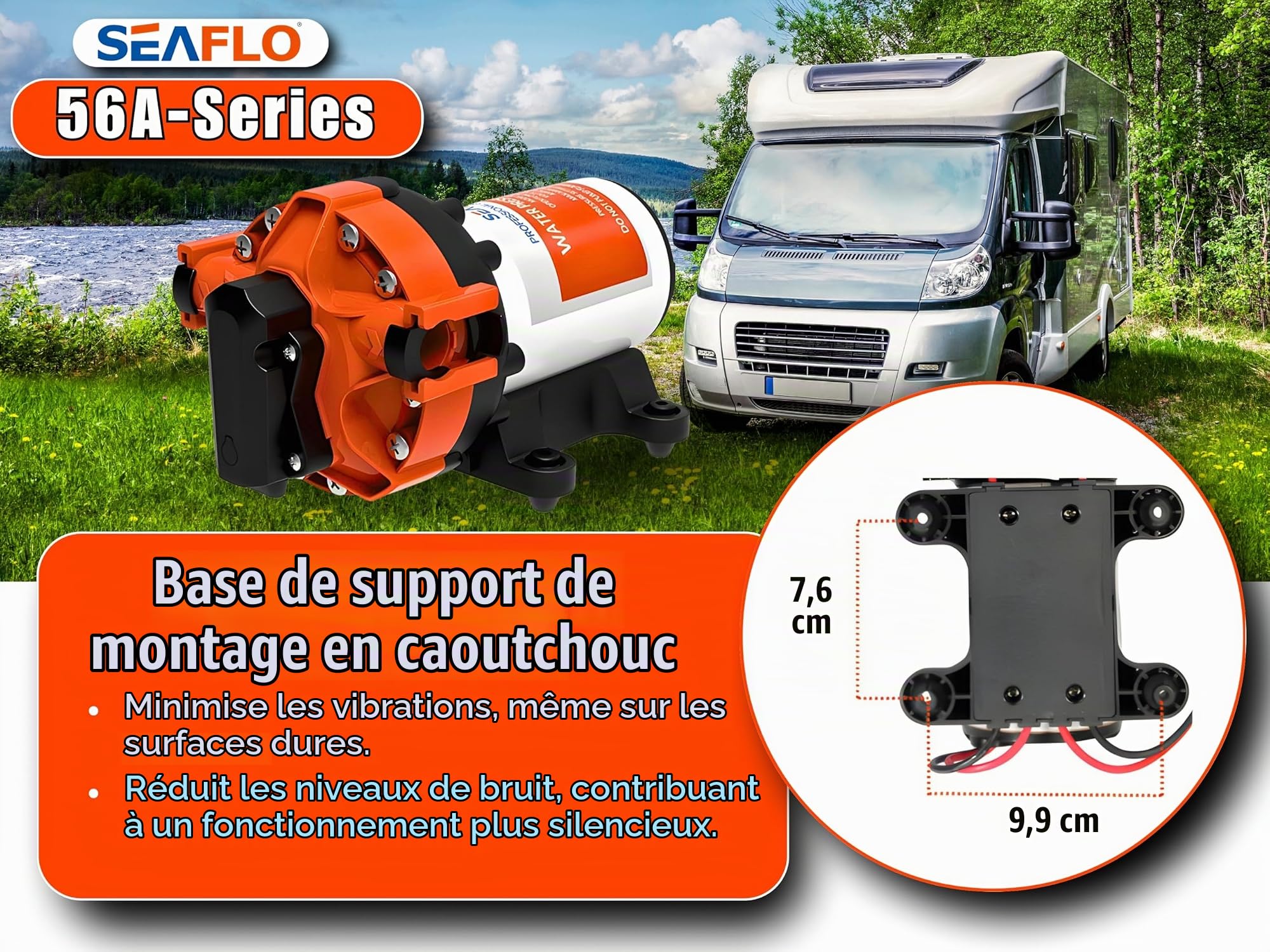 SEAFLO 56A Series Pompe à pression d'eau intelligente à vitesse variable – 12 V CC, 5,0 GPM, 70 psi, auto-amorçante, pression constante, pour camping-car/yacht/bateau/camping-car, certifié NSF, CE et
