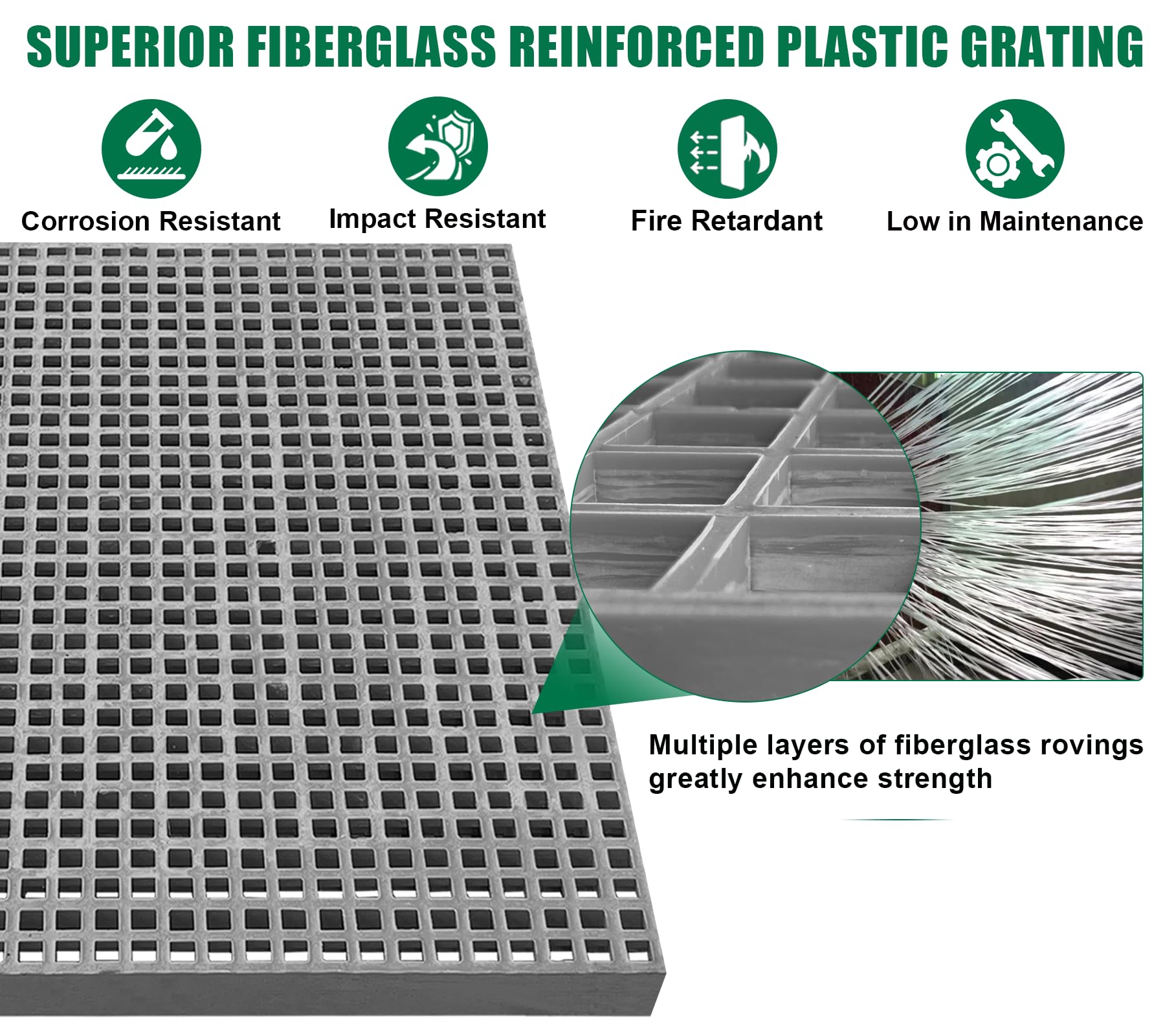 24x24x1.5in Fiberglass Molded Grating Micro-Mesh High Strength — Amazon image 2