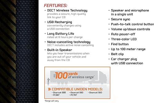 Miniatura 3 de Uniden BC906W Micrófono inalámbrico CB y altavoz en una sola unidad, rango de hasta 100 yardas, ahorro de energía inteligente, tecnología activa de