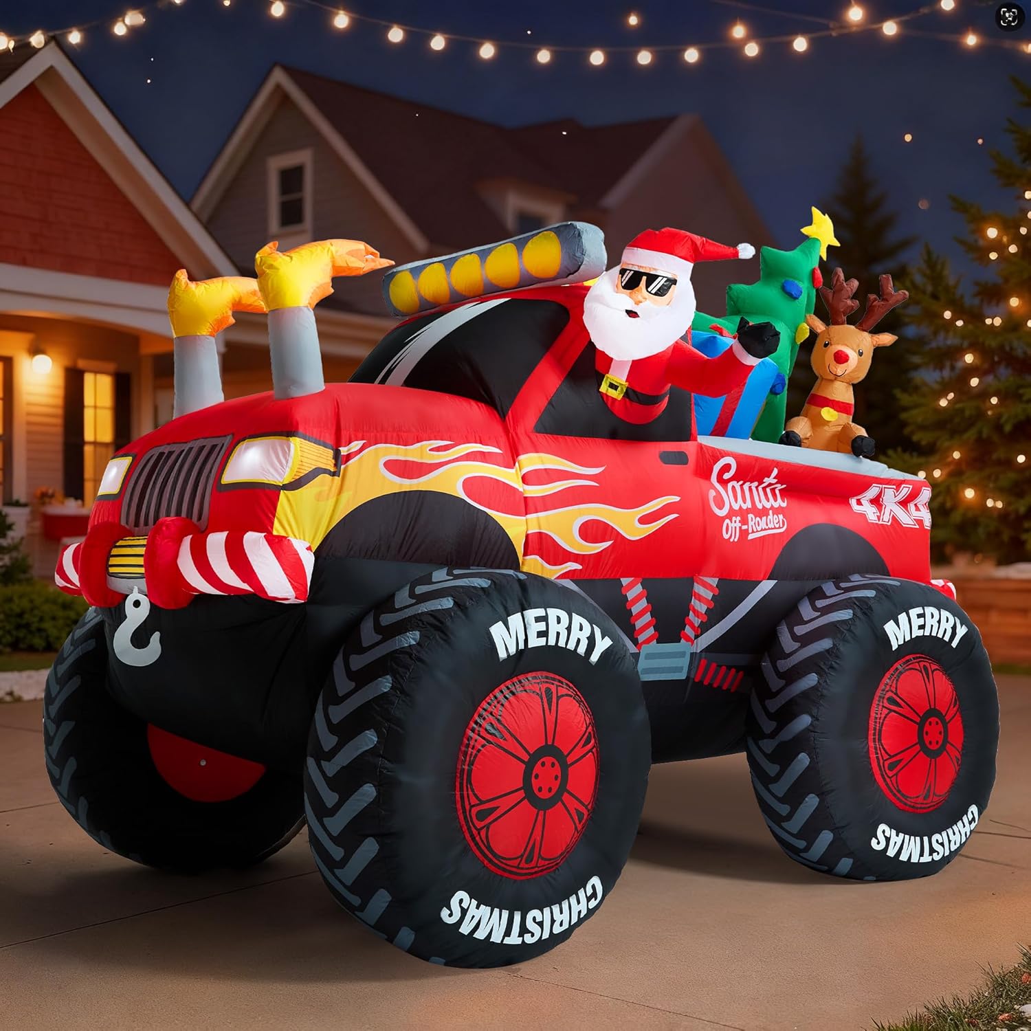 8.5 FT Long Santa in Monster Truck Christmas Inflatables Outdoor Decorations, Christmas Blow Up Santa Claus Yard Decorations for Garden Lawn Xmas Decor 8.5 FT Monster Truck