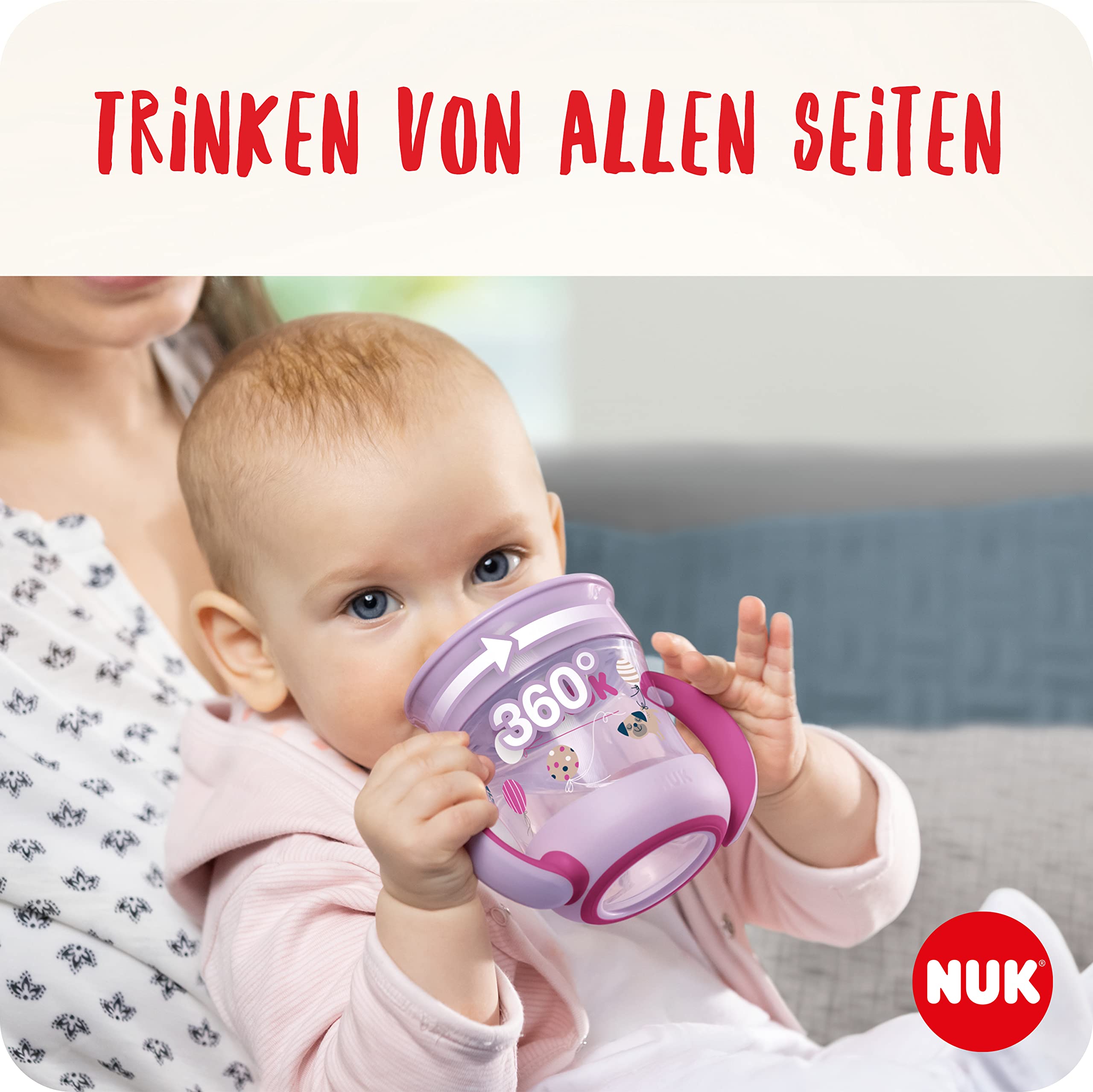 NUK Mini Magic Cup Night Trinklernbecher |6+ Monate |160 ml| 360°-Auslaufschutz-Rand zum Trinken von jeder Seite | Leuchtet im Dunkeln | Griffe für einfaches Halten | BPA-frei | Häschen (rosa)|2 Stück