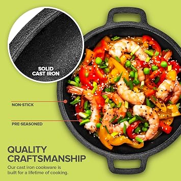 Modern Innovations 3-in-1 Dutch Oven & Skillet Combo, Preseasoned Cast Iron Cookware Set, 5QT Dutch Oven, 1.6QT Skillet with Lid, Versatile Pots and Pans for Camping & Home Cooking