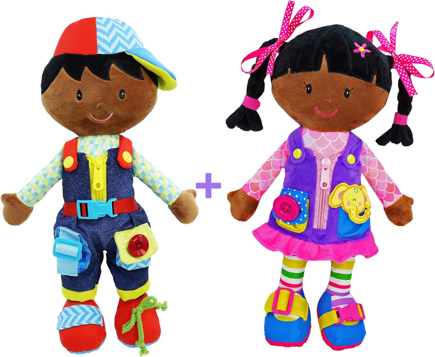 June Garden 15.5" Dressy Friends 2 Pcs Bundle - Includes Dressy Friends Scarlett and Isaiah - Educational Stuffed Plush Doll for Kids and Toddlers 2 Years and Up