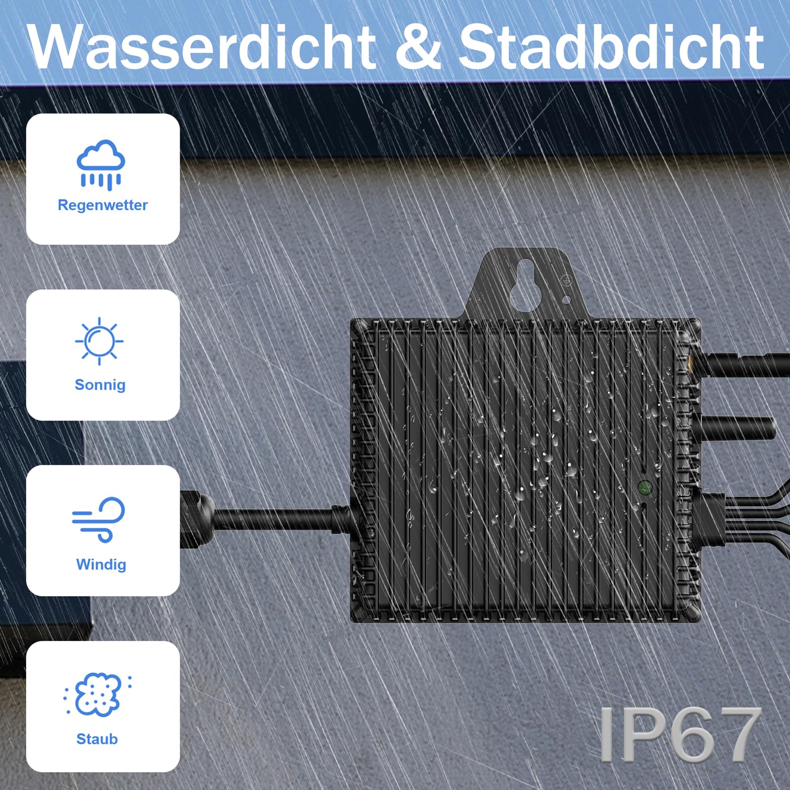 Mikrowechselrichter 800W mit 5m Kabel, Wechselrichter MPPT Mikro-Solar-Netzeinspeise, WiFi Überwachung mit APP IP67 Wasserdicht