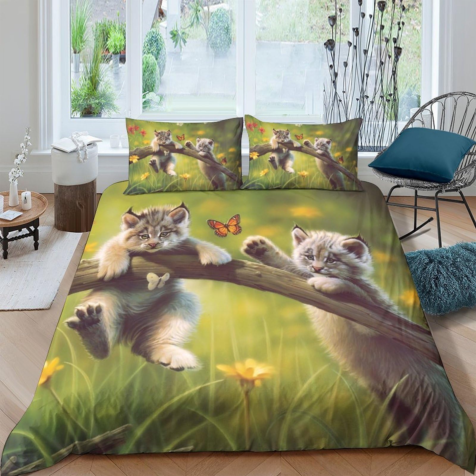 Ctjqhvkz Style-5 3D Printed Playful Cat Branch Fitted Sheet Microfiber Soft Animal Butterfly Bed Cover For Bedroom Guest Room Decor Single（135X200cm）