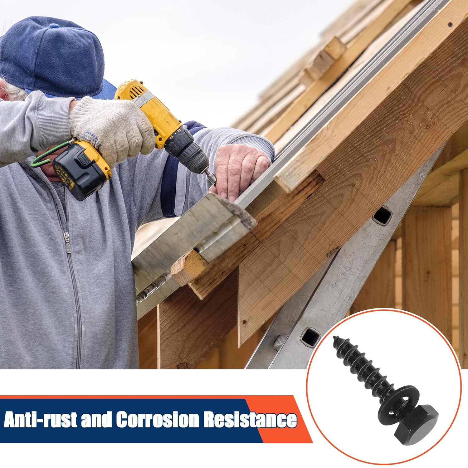 Tandefio 60 Pack 3/8''x 2'' Ceramic Black Lag Screw Kit with Washers Hex Lag Bolts Wood Screws Heavy Duty Hot Dip Galvanized Double Layer for Wood Decks Fences