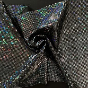 Hologram Spandex, Metallic Foil Stretch Fabric, 4 Way Stretch Spandex, Glitter Sewing Fabric by the Yard, Black Lame Fabric, 39x59, 1 Yard, B47