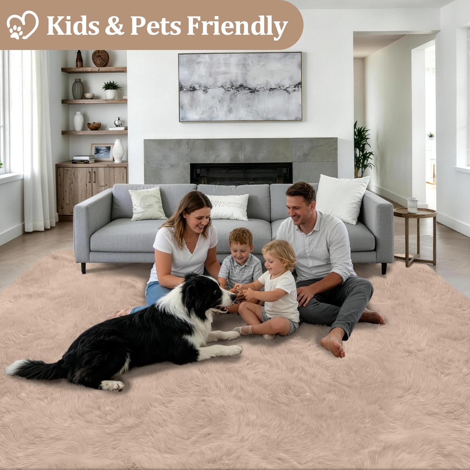 Fluffy 4x6 Area Rugs for Living Room Bedroom: Ultra Soft Shag Rug Non-Slip Non-Shedding Small Plush Bedside Rug Indoor Floor Carpets for Kids Room Playroom Entryway Nursery Dorms Home Decor Beige