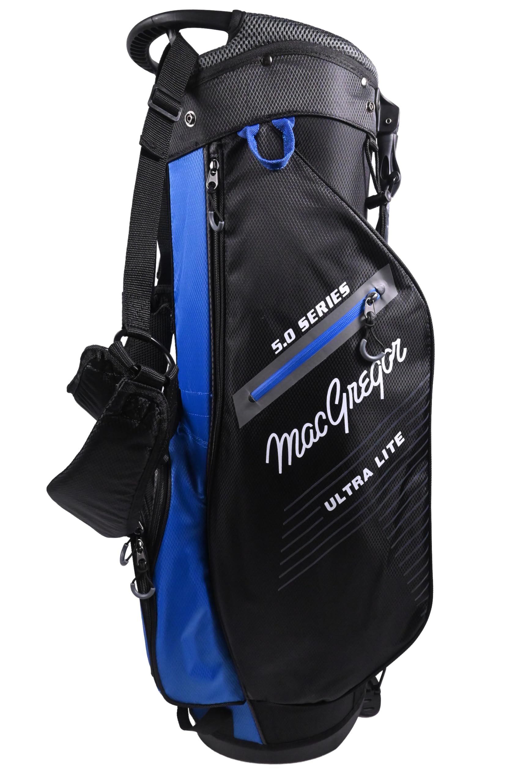 MacGregor Winton Ultra Light 5-Way Golf Stand Bag – Lightweight Golf Bag with 5 Dividers, 7 Zipped Pockets, Premium Storage, Durable Stand Design - Full Length Club Dividers (Black/Blue)