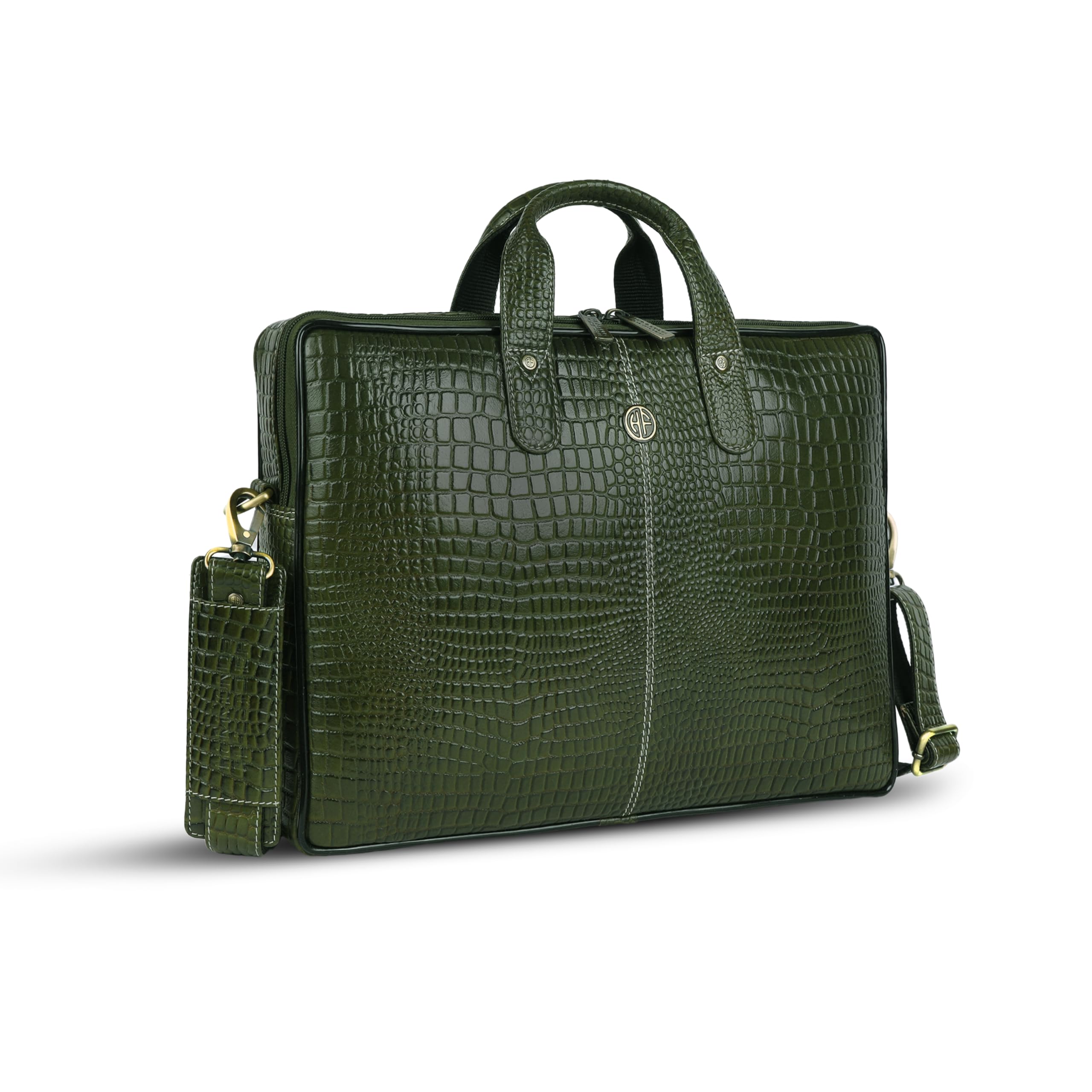 HAMMONDS FLYCATCHER Genuine Leather Office Bag for Men, 15.6 Inch Laptop Bag, Professional Leather Bag, Adjustable Straps, Multiple Compartments - 1 Year Warranty - Croc Olive Green-image-36