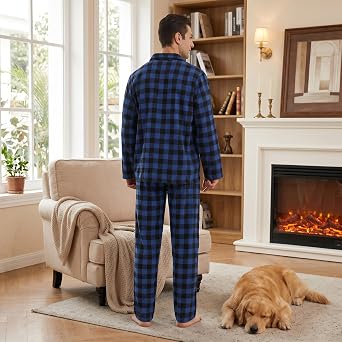 LANBAOSI Flannel Pajamas for Men Set Long Sleeve Cotton Loungewear Pjs