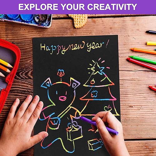 Miniatura 6 de FEITAKE Cuaderno de bocetos de papel negro, 120 páginas (60 hojas) en tamaños A4150 GSM (90 libras) cuaderno de dibujo artístico pesado para