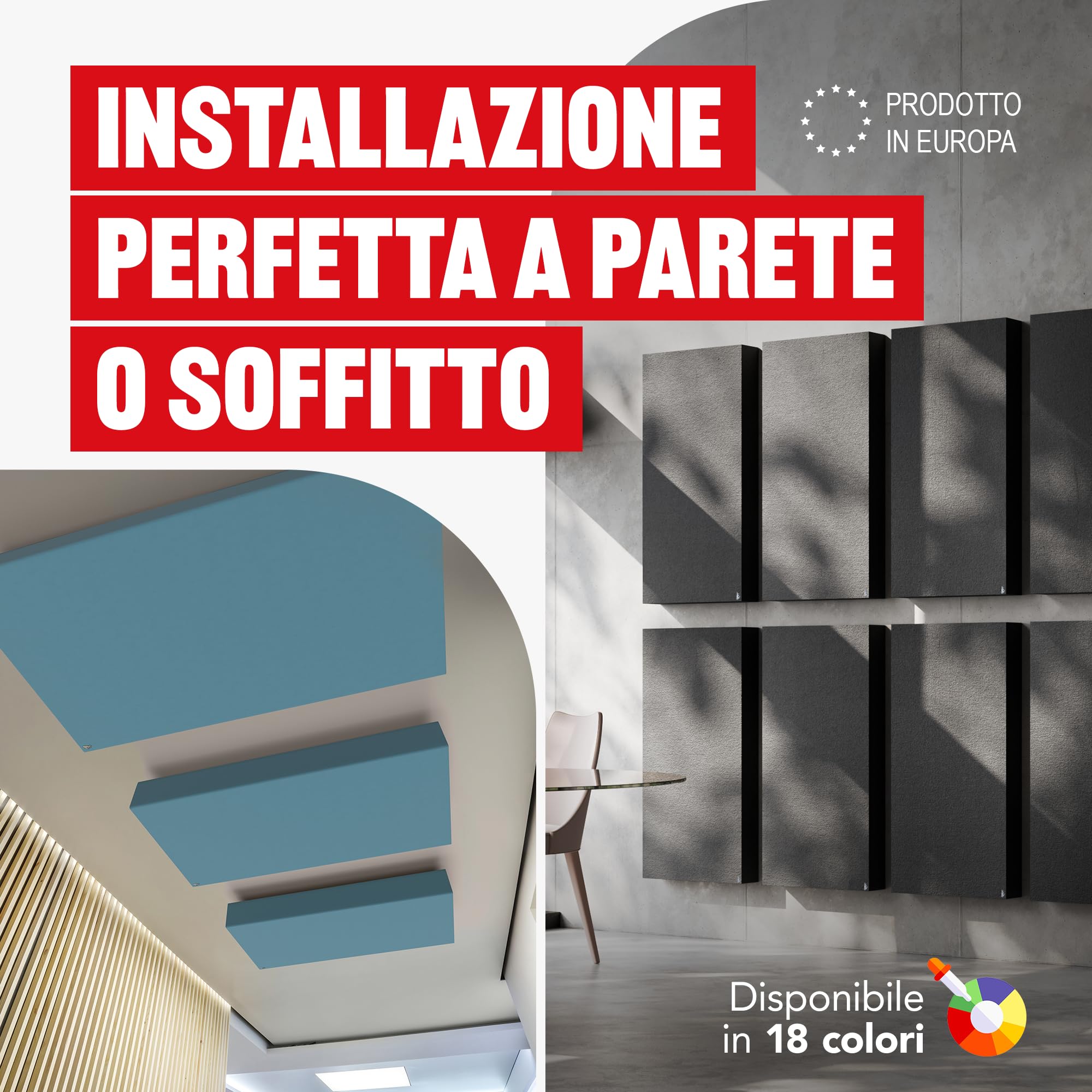 Addictive Sound Pannelli Fonoassorbenti Premium, pannello acustico qualità studio con lana acustica, Classe A di assorbimento, prodotto in UE, kit parete/soffitto, 100x50x11 cm, 8 kg, Nero