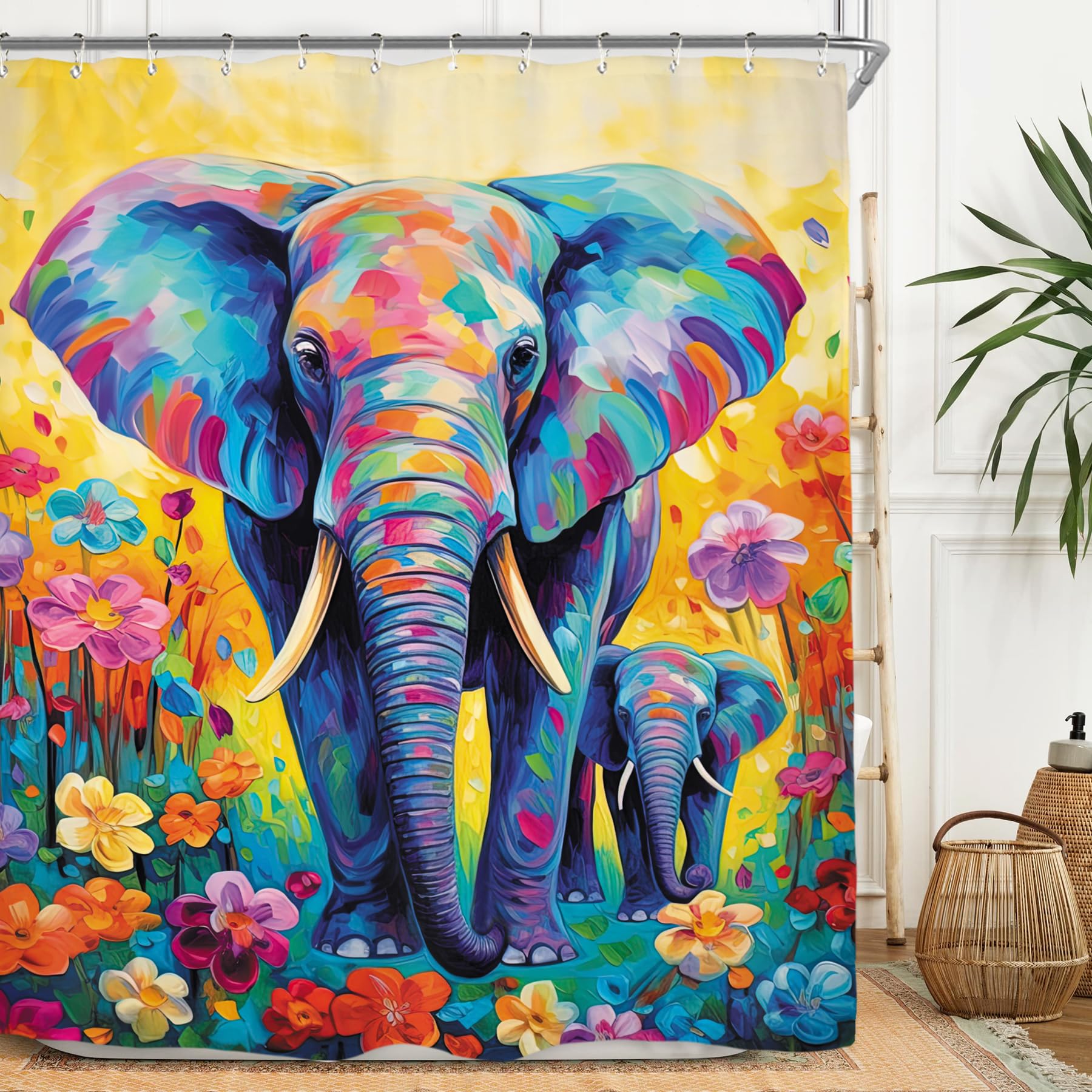 Miyotaa Duschvorhang-Set – 152 X 180 Cm, Tigerpaar-Muster In Blaugrün/Rose, Wasserdicht, Inkl. 12 Haken