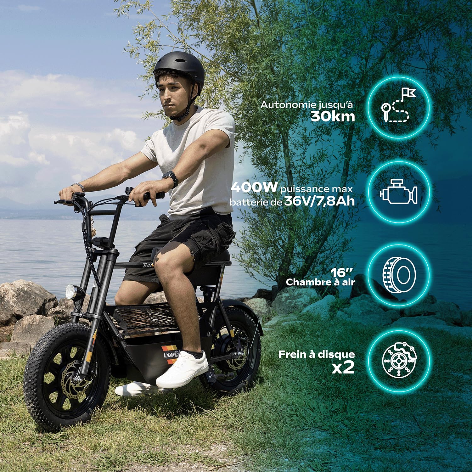 Trottinette électrique URBANGLIDE Thunder 160 – 25 km/h, 30 km d'autonomie, Freins à Disque, 16'', Grise