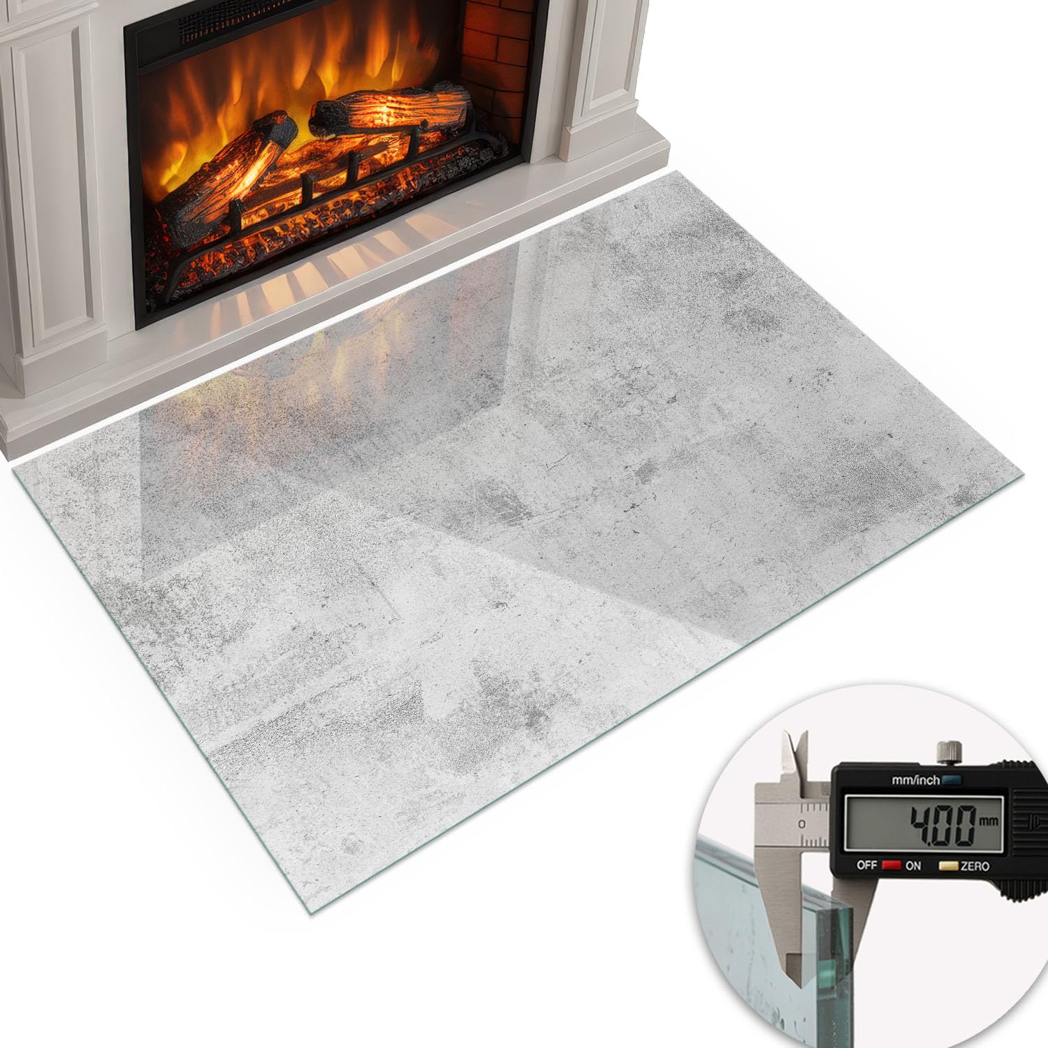 Piastra per camino 100x70 cm cm Design Elegante Rotonda Resistente alle Alte Temperature Protezione del Pavimento di Vetro Temperato Resistente a Scintille - Texture di cemento grezzo