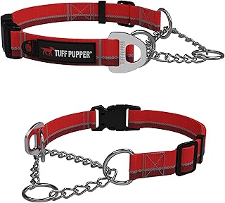 Tuff Pupper Martingale Collar for Dogs | Gentle Nylon & Steel Chain Limited Cinch Design is Perfect for Training | Dual Leash Attachment Points | Durable Quick Release Buckle | Sizing for All Breeds