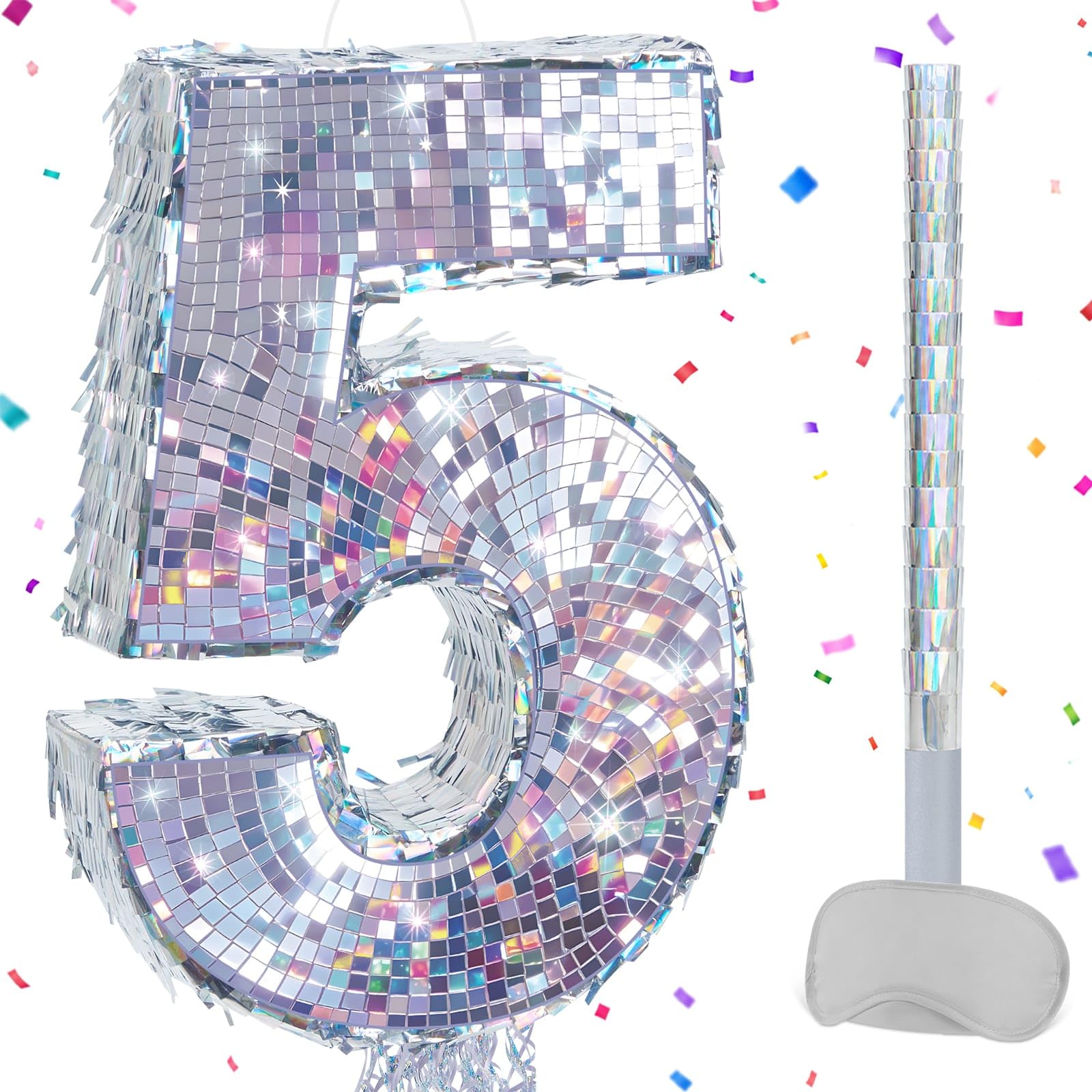 WERNNSAI Disco Number 5 Pinata Silver Fifth Birthday Party Decorations — image 1