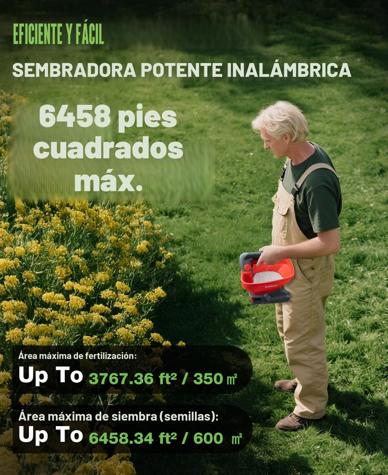 Shall Sembradora Universal con batería Recargable, abonadora eléctrica de 7,2 V, Apta para salazón de Carreteras, remoción de Nieve y siembra, Incluye batería y Cargador.