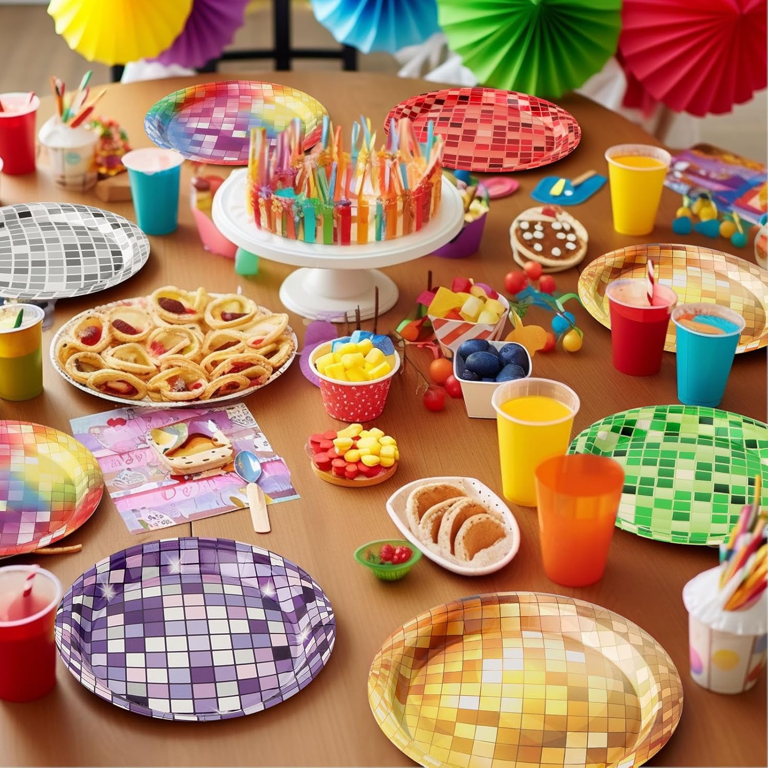 72pcs Disco Party Paper Plates,Shining Disco Ball Dessert Plates,7inch Disposable 70s Party Decorations,for Birthday Wedding Bachelorette Rock Roll Dance Music - Image 5