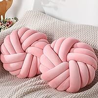 Vista 13 de Fumete 2 Piezas Almohadas de Nudo Redondas de 14 Pulgadas Almohada de Bola de Nudo de Felpa Suave para Lanzar Hecha a Mano Anudada Cojín Decorativo