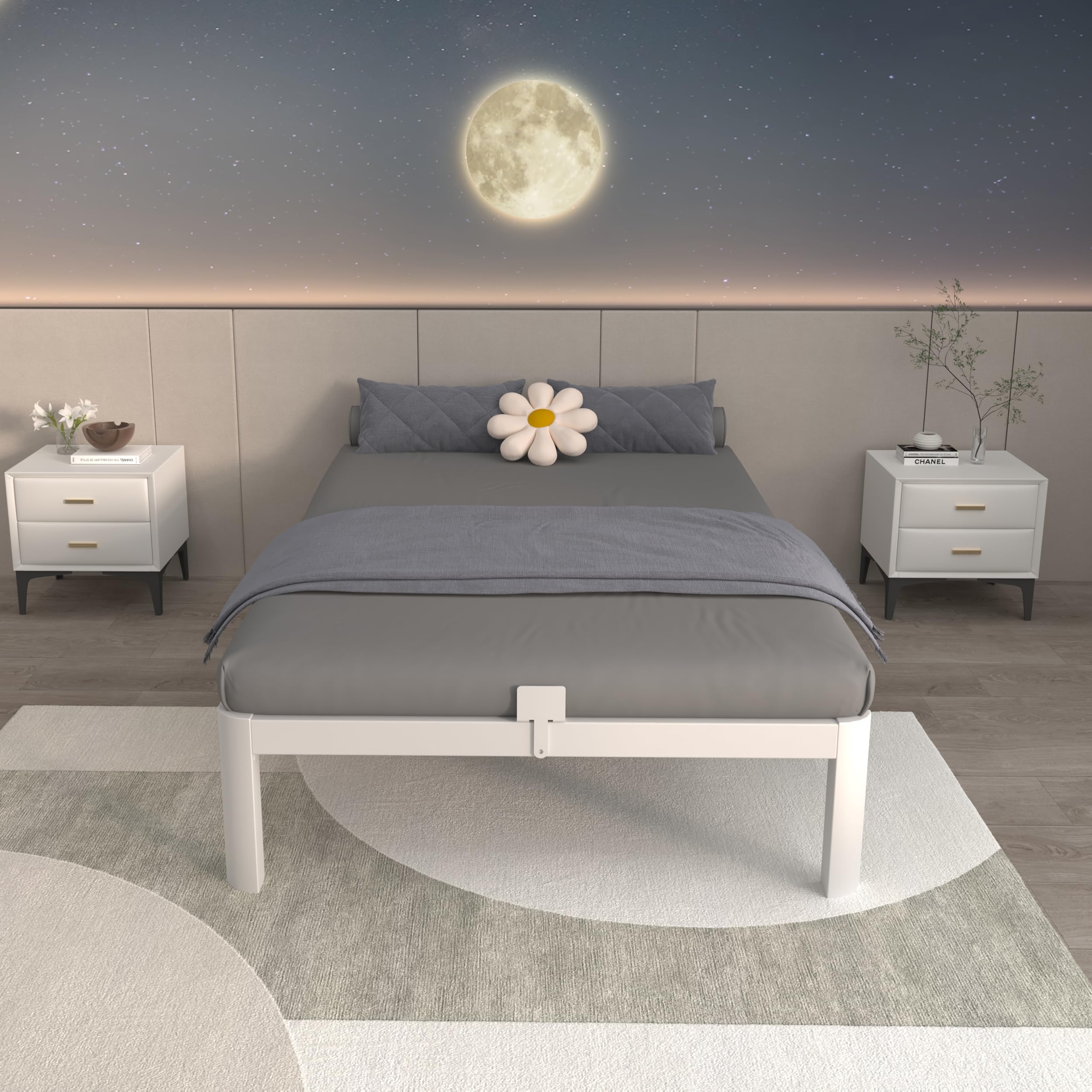Bastidores de cama individuales blancos de 12 pulgadas, marco de cama de metal tamaño individual con patas de esquina redondas, soporte de acero resistente de 3500 libras, espacio de 5