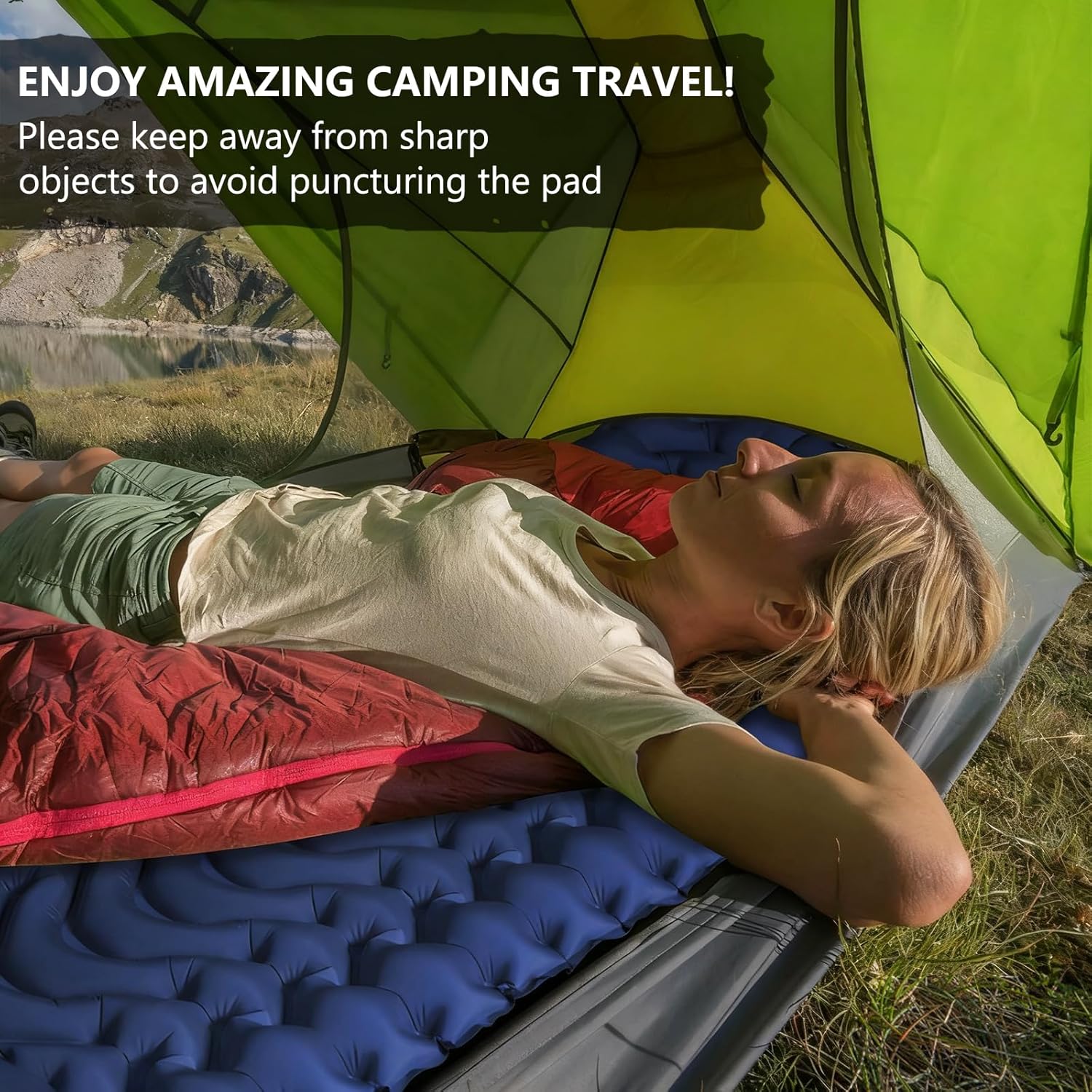 MEETPEAK Sleeping Pad, Extra Thickness Inflatable Camping Sleeping Mat with Pillow Built-in Foot Press, Compact Ultralight Camping Air Mattress for Backpacking, Hiking, Tent