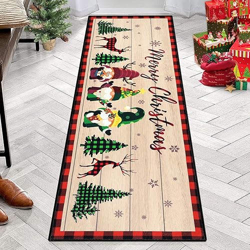 Bsmathom Alfombra de pasillo de Navidad de 2 x 6 pies, antideslizante, lavable a máquina, alfombra suave de pelo bajo para pasillo, entrada, baño,