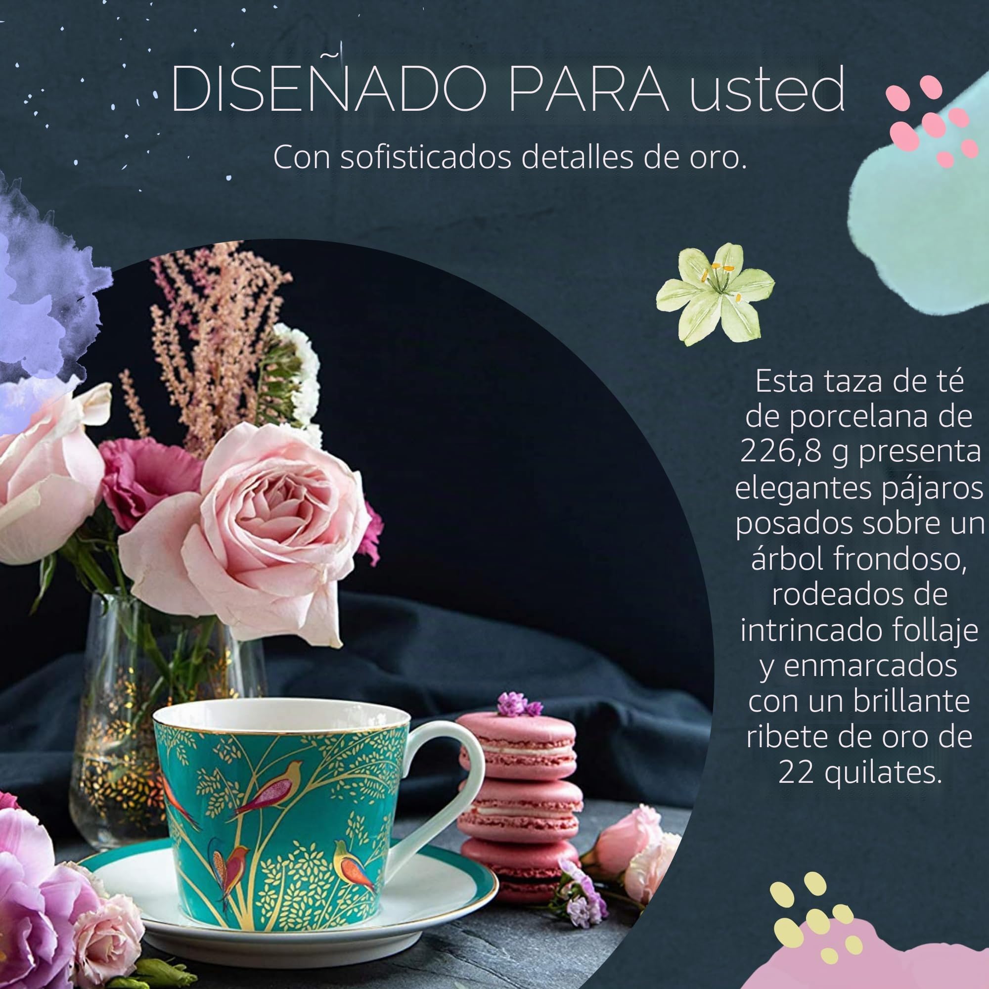 Sara Miller para Portmeirion Chelsea Taza y platillo, cerámica, Verde, 230 x 185 x 95 cm