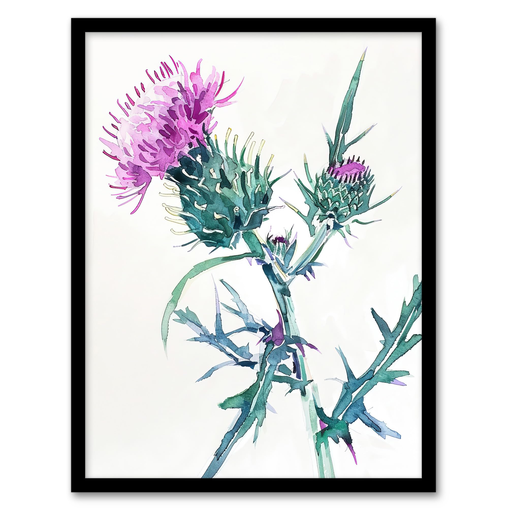 Scottish Thistle Flower Bloom Floral Watercolour Framed Art Print - Artery8 - Purple - A4