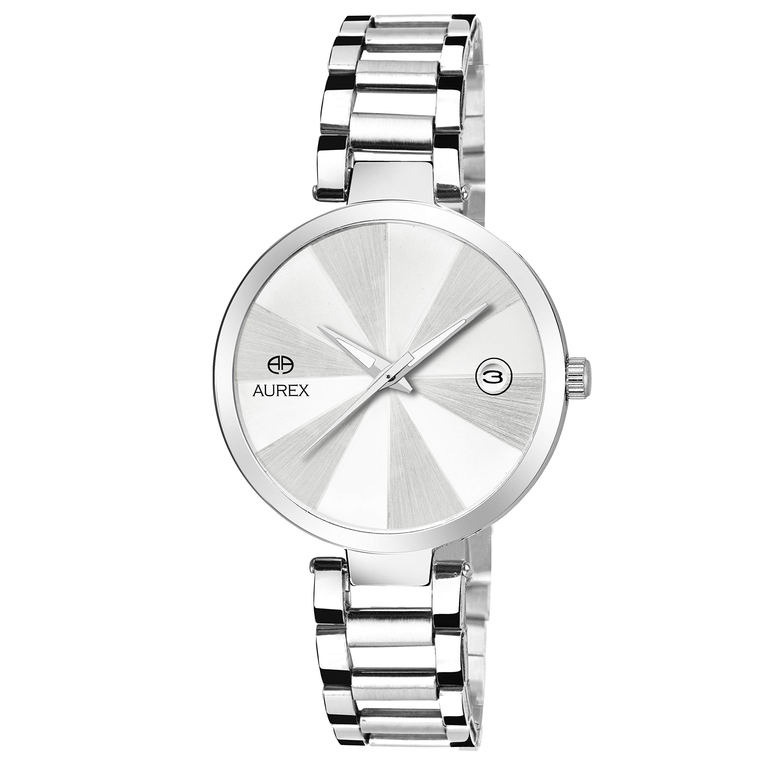 AUREX Silver Dial Round Shaped Date Functioning Stainless Steel Bracelet Watch for Ladies/Women/Girls (AX-LR549-SLC) (B08DK34LH6) Amazon Price History, Amazon Price Tracker