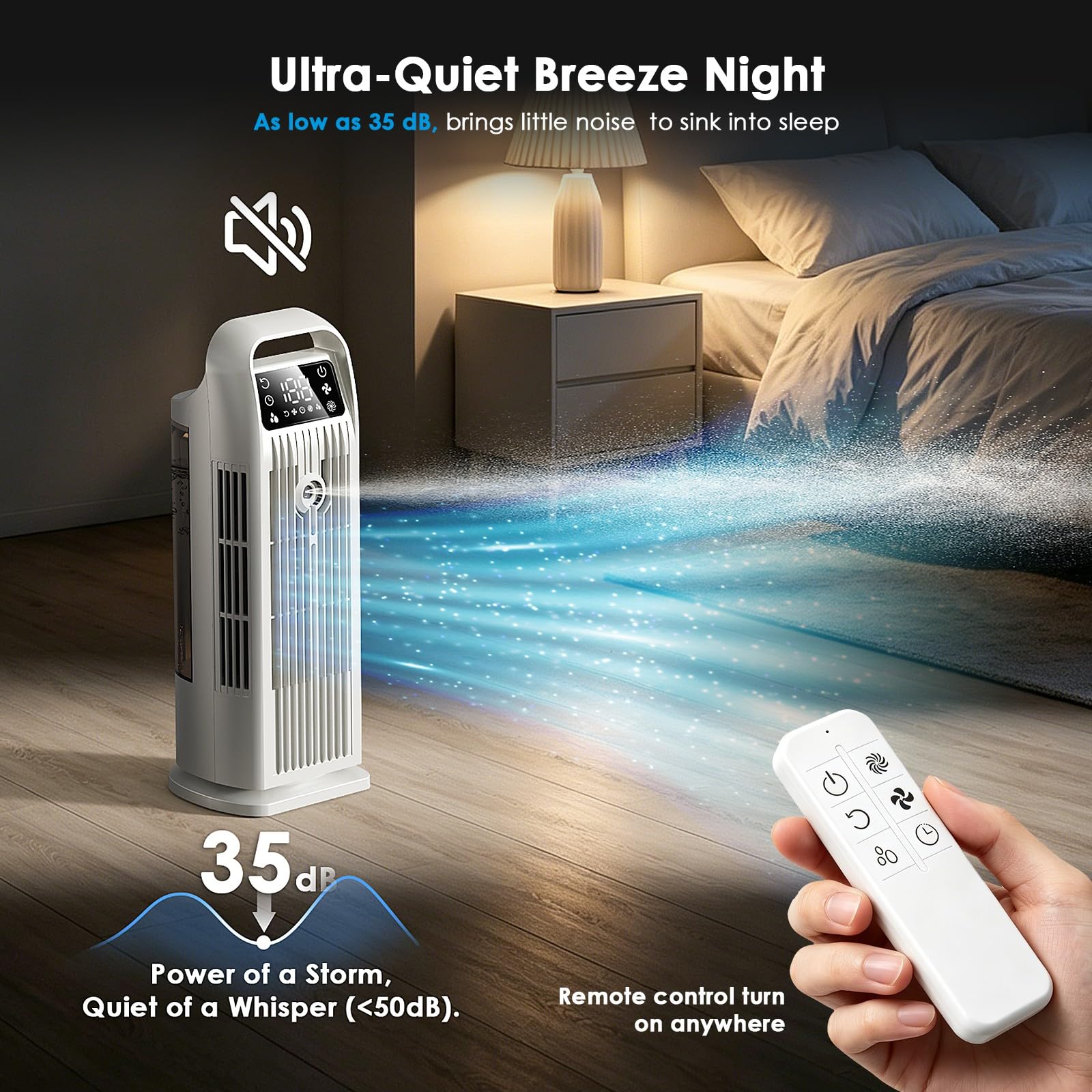 Climatiseur portable sans tuyau 6 en 1, rafraîchisseur d’air à refroidissement par eau, silencieux 36 W, réservoir 1200 ml, mode turbo 7 m/s, pour chambre et appartement, blanc perle
