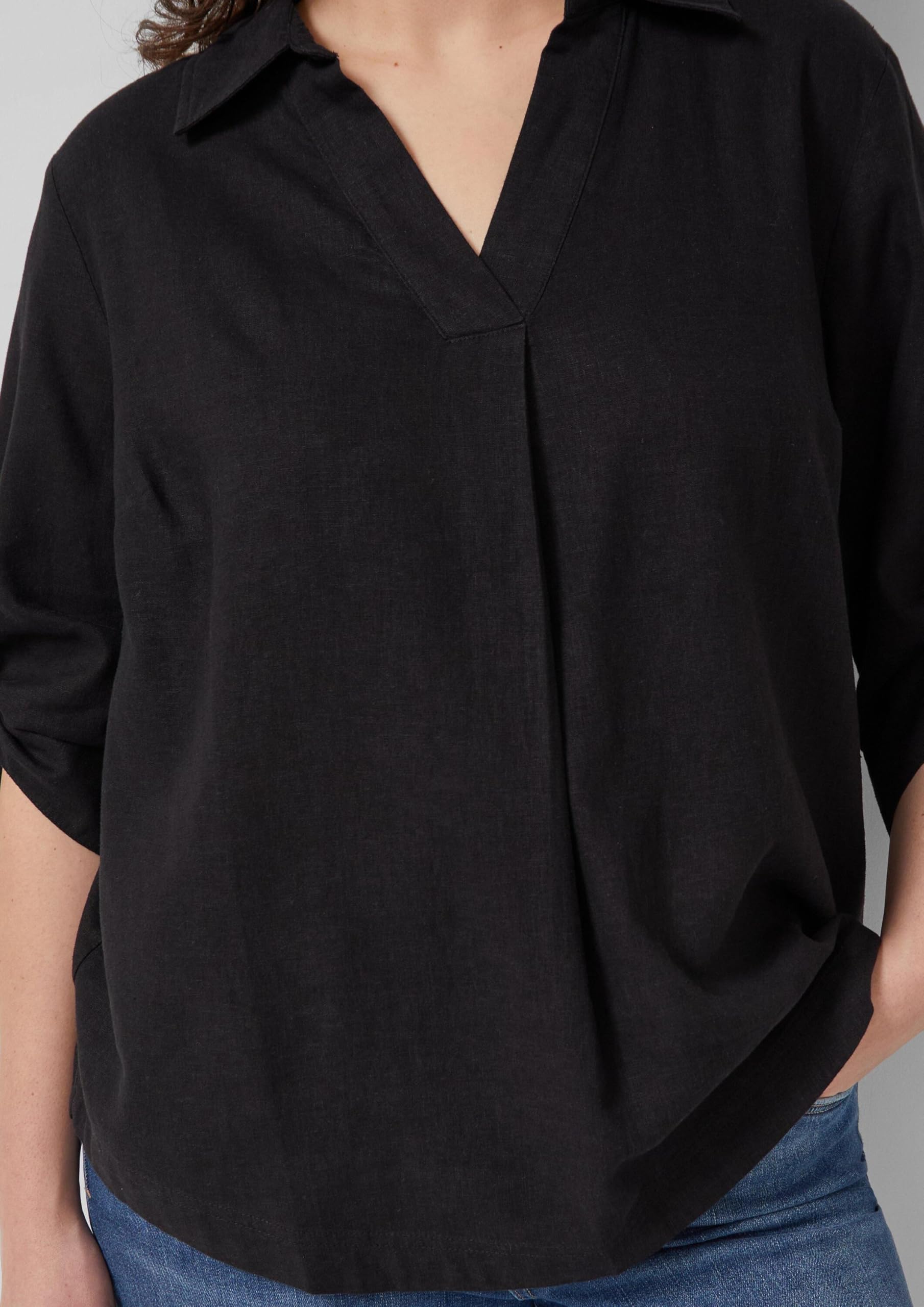 s.Oliver Damen Bluse – Leinenmix, 3/4-Ärmel, Regular Fit