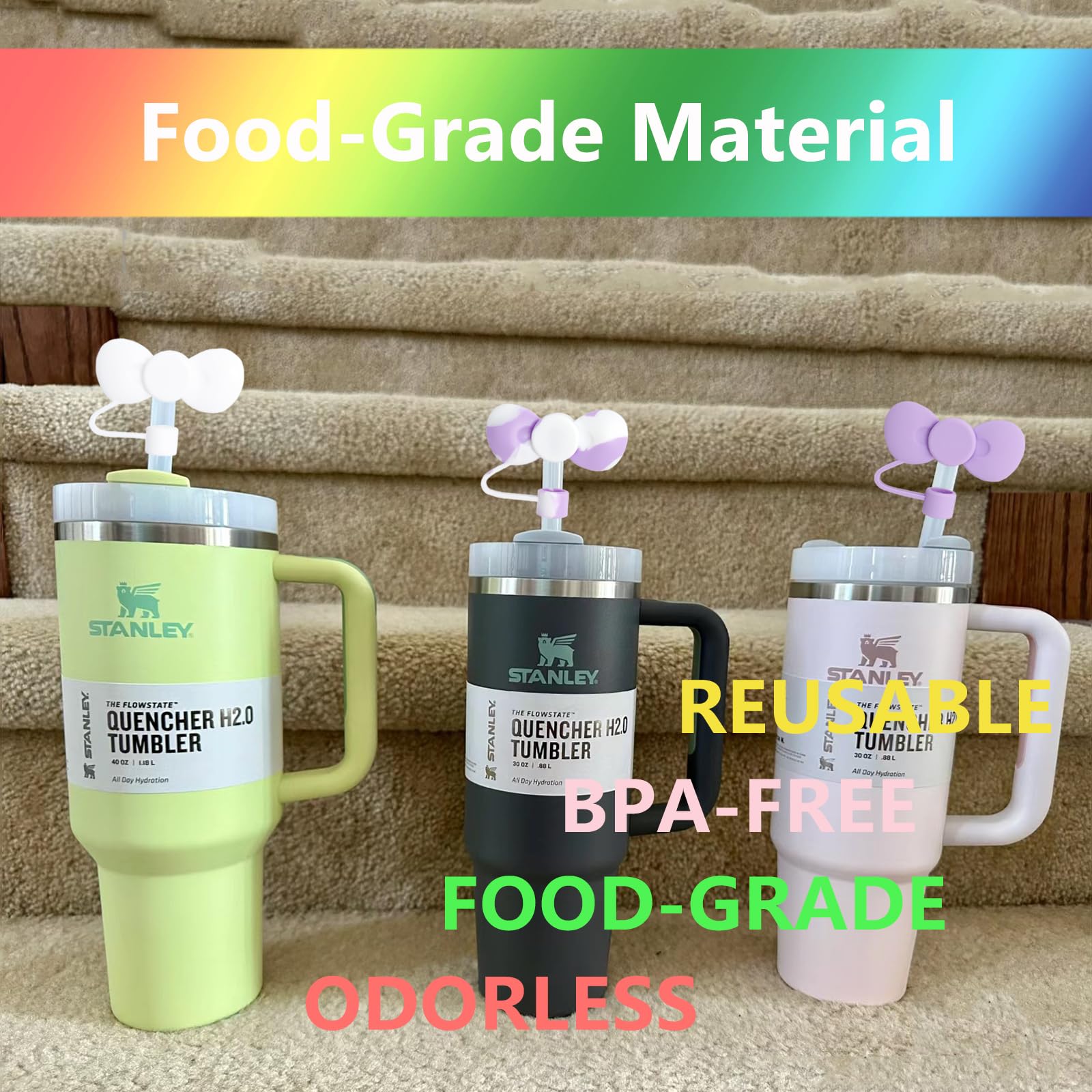 SEEZIZI Lot De 3 Couvercles élégants De Paille En Forme De Nœud Compatibles Avec Les Gobelets Stanley De 76 Et 1 200 Ml, Couvercles De Protection