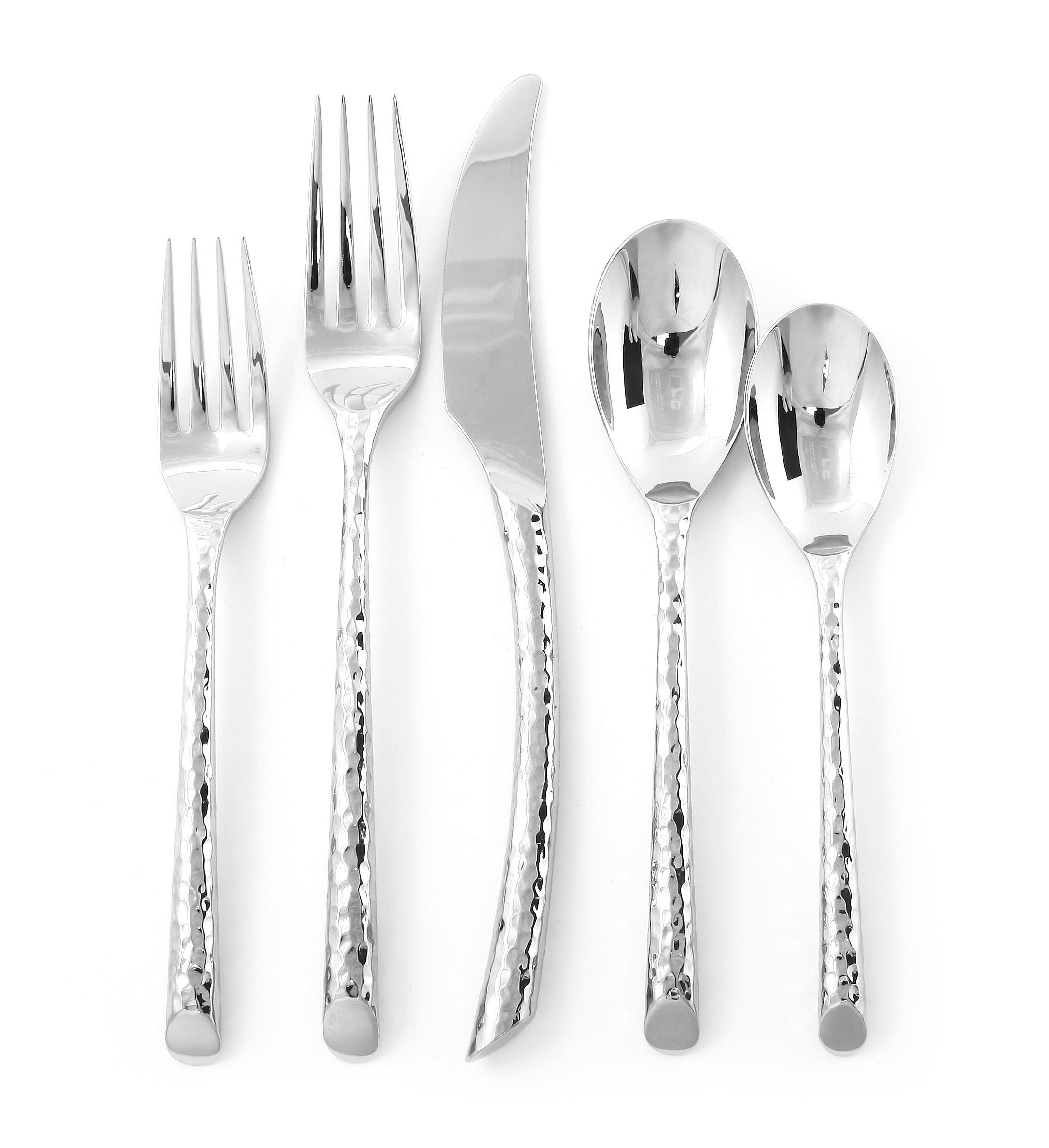 Hampton Forge Olivia Hammered Cutlery Set – 5 Piece Place Setting, Silver