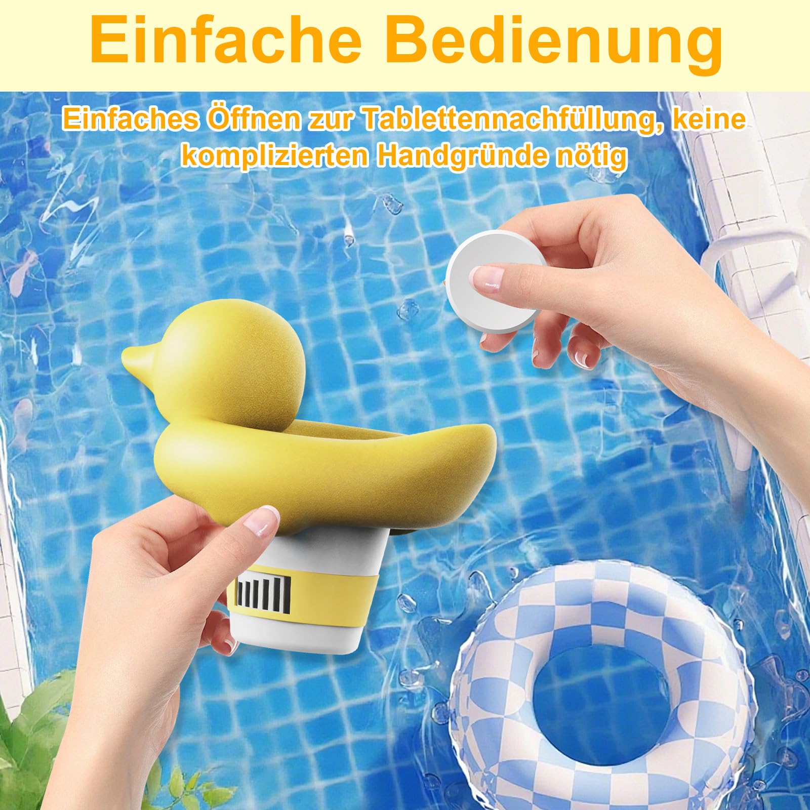 Dosierschwimmer Pool Chlordosierer ABS Chlorspender mit Einstellbarer Dosierung,Pool Chlor Schwimmer Chlor Dosierschwimmer Chlorschwimmer Ente-förmiger Pool Zubehör für Wasserpark,Spa(17*12.5cm)