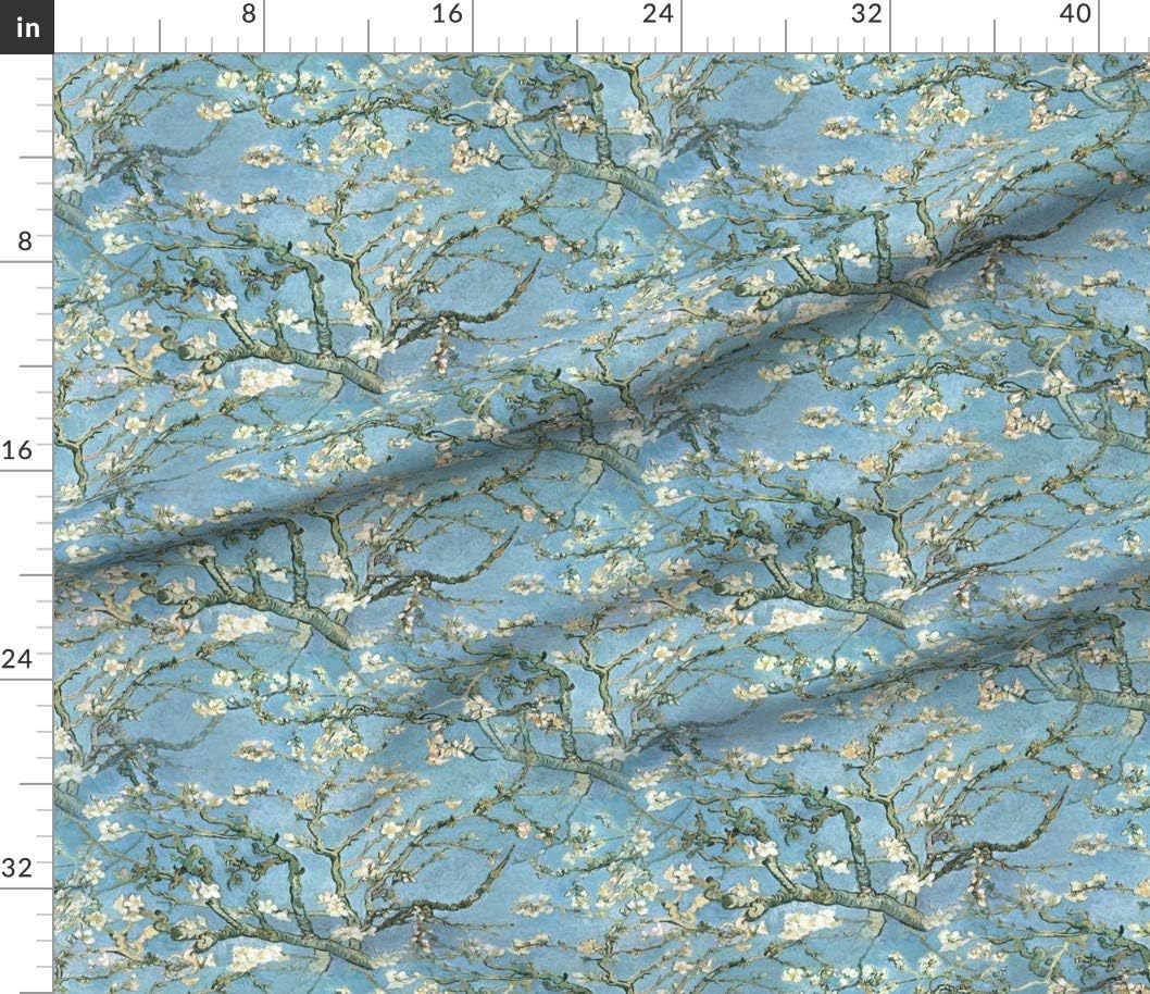 Spoonflower Fabric - Van Branches Almond Tree Blossom Blossoms Flowers Trees Blue Printed on Cotton Poplin Fabric by The Yard - Sewing Shirting Quilting Dresses Apparel Crafts