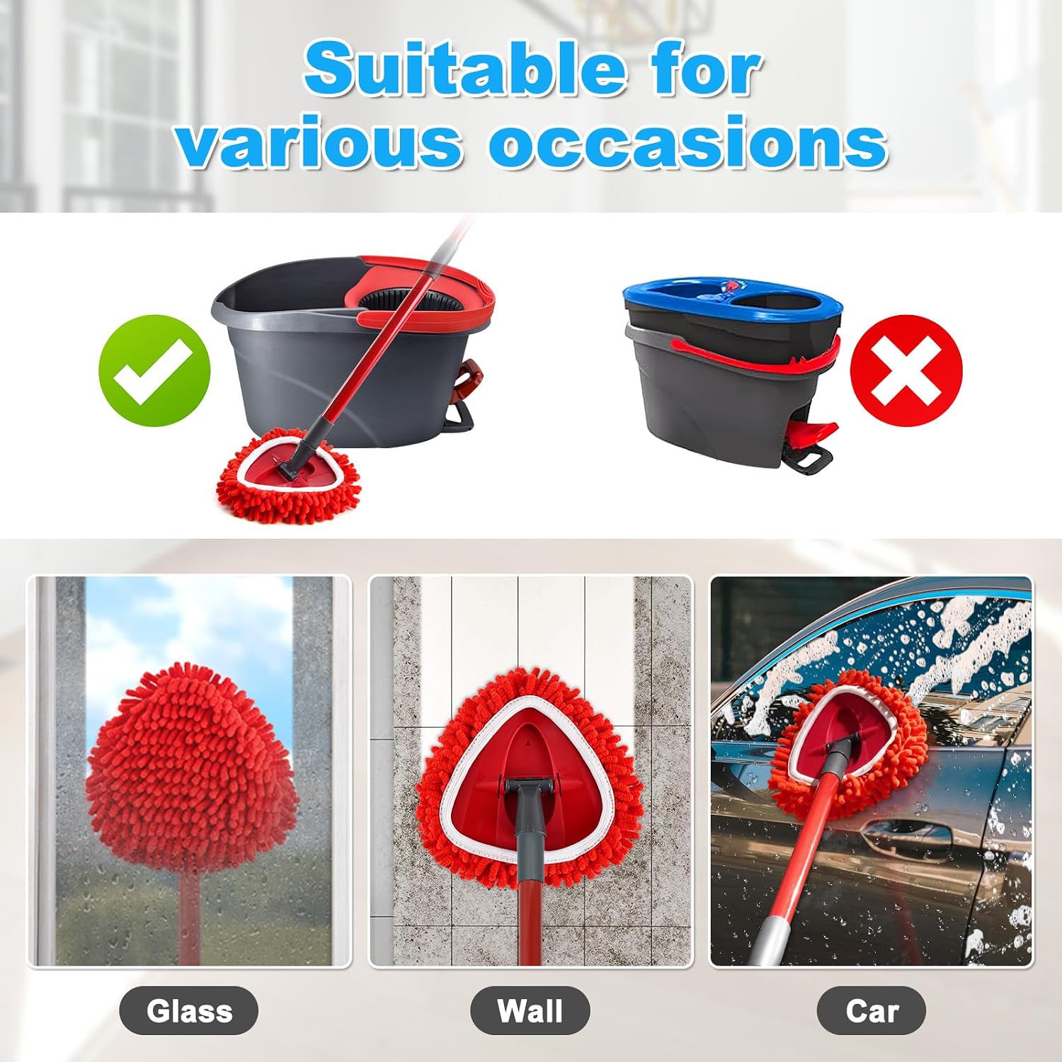Mop Replace Head for O Cedar, Spin Mop Heads Replacements for Ocedar Easywring 1 Tank Spin Mop, Chenille Duster for Ocedar Mop Include 3 Pack Red Microfiber Chenille Mop Pad for Ocedar Spin Mop