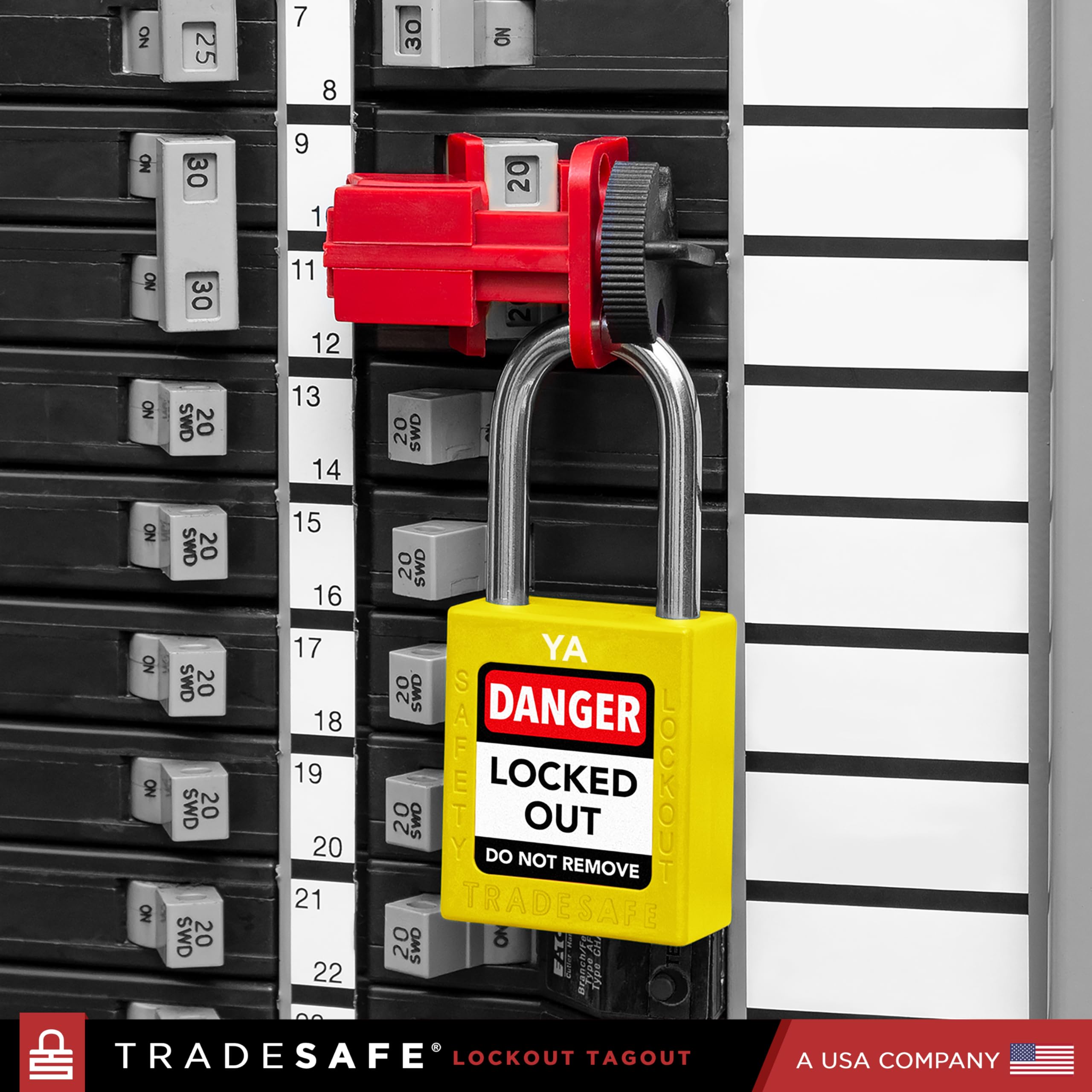 Juegos de Candados de Bloqueo y Etiqueta de TRADESAFE, 10 Candados de Seguridad Amarillos con Llaves Iguales para Agrupación Ilimitada, 2 Llaves por Candado, Candados Loto Compatibles con OSHA, para
