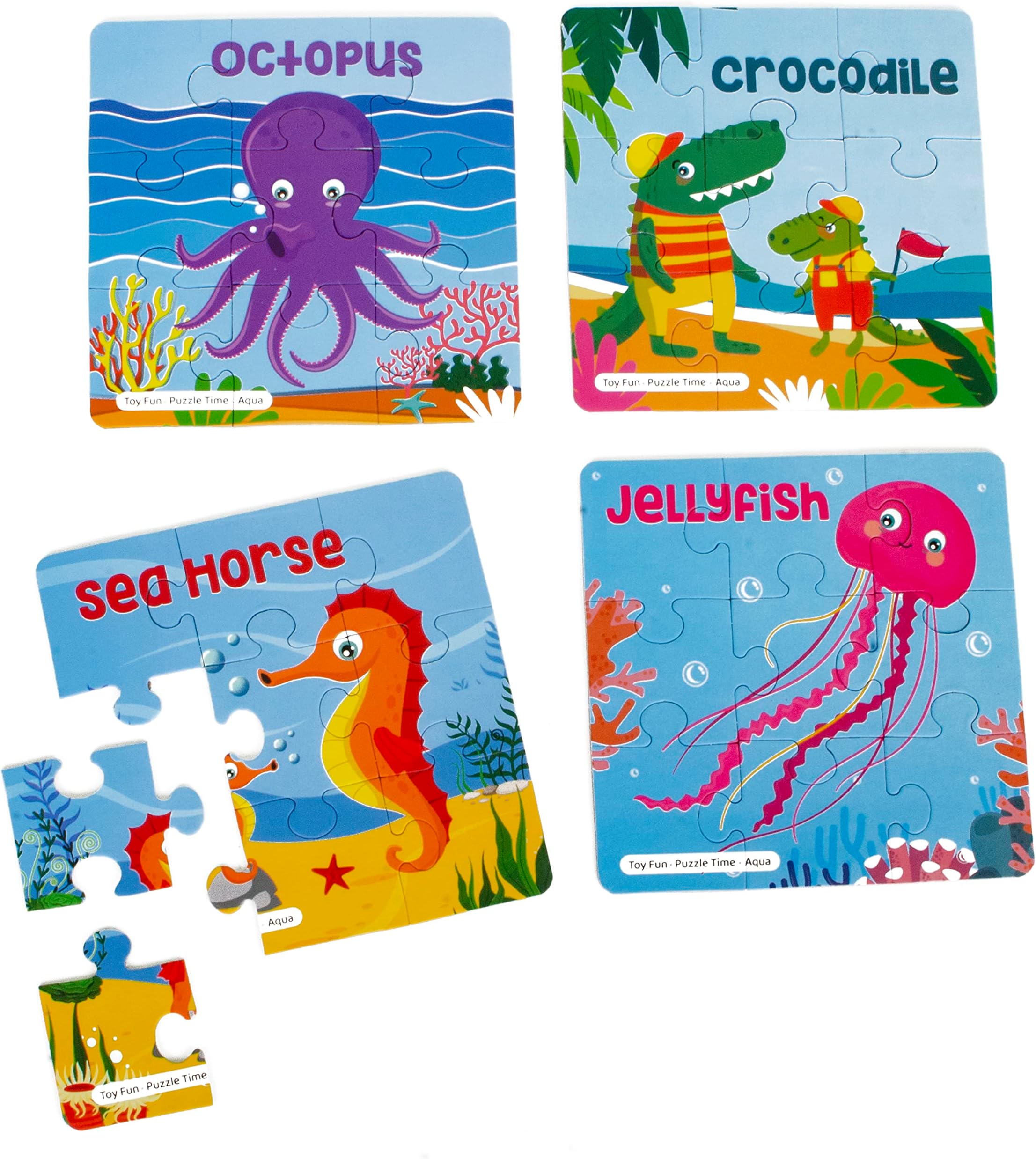 TOY FUN Puzzle Time Aqua Underwater Sea Animals Marine for Kids 3 Years+ | 12 Jigsaw Puzzle with Sand Timer and Pouch | 108 Pieces | Educational Puzzle Game for Fun and challegne