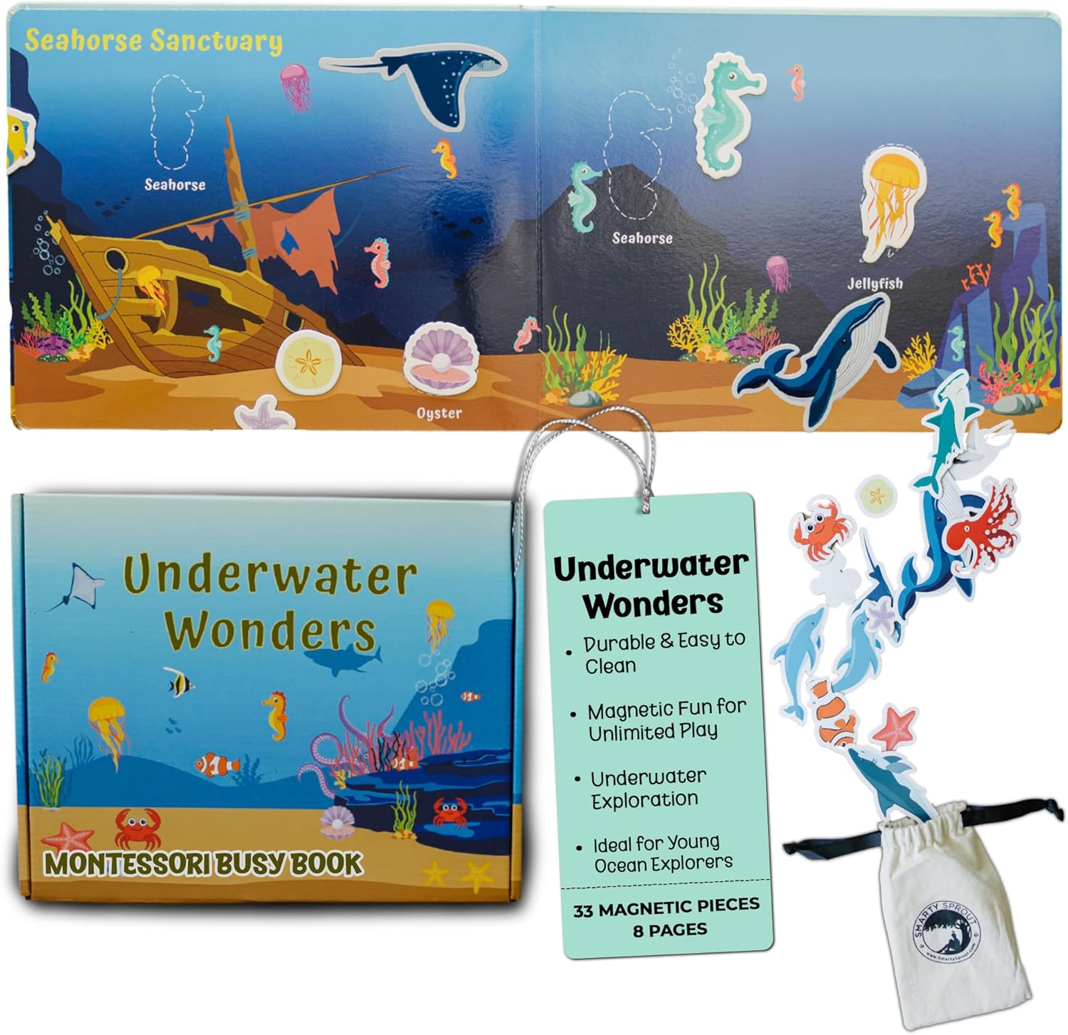 Montessori Preschool Busy Book for Toddlers 3-5 Years Old Educational Learning Quiet Activity Books Sensory Board Educational Activities Gifts for 3 Year Old Boys Birthday Gifts for Kids Ages 2-4 Under Water Edition