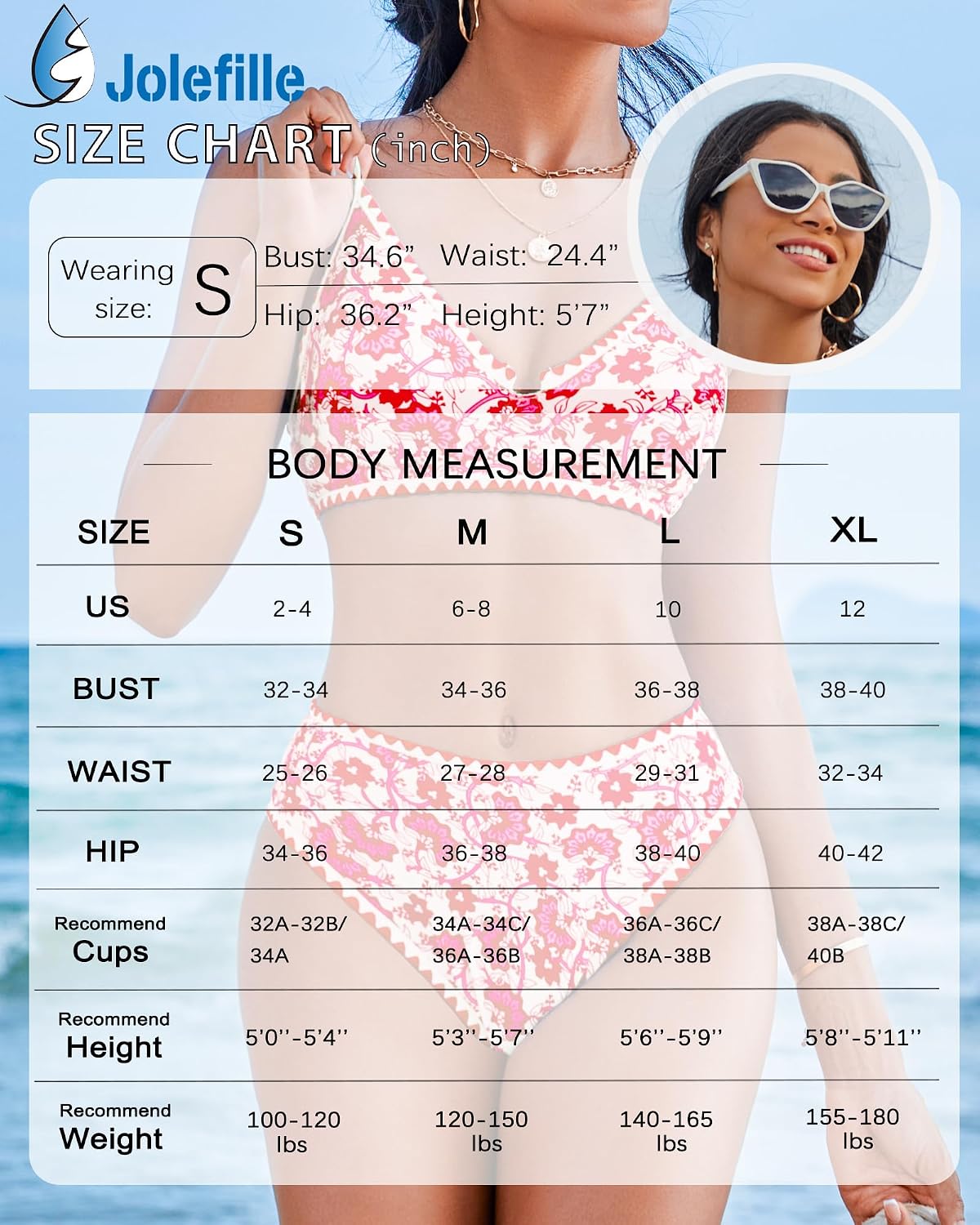 Jolefille Women High Waisted Bikini Sets-Tummy Control Swimsuit 2 Piece Bathing Suit Full Coverage Teens Underwire Top Floral