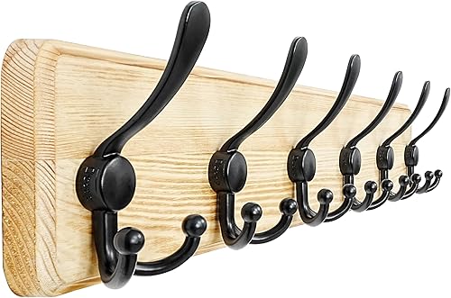 Miniatura 44 de Dseap Perchero de pared – Resistente 38-1/4 pulgadas de largo, con 10 tri-ganchos personalizados reforzados, colgador de pared de madera maciza para