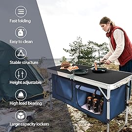 CampLand Outdoor Folding CampingTable with Aluminum Lightweight Height Adjustable with Storage Organizer Picnic Table for BBQ, Party, Camping(Bamboo)