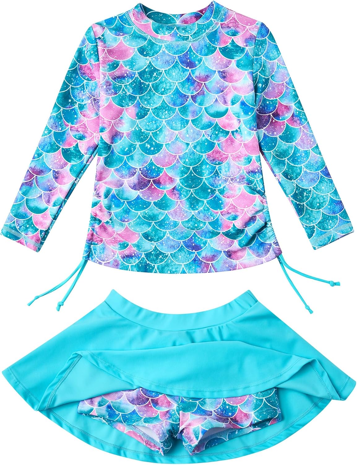 swimsobo Girls Swimsuit Rash Guard Long Sleeve Bathing Suit Two Piece Swimwear Swimming Skirt with Shorts 3-12T