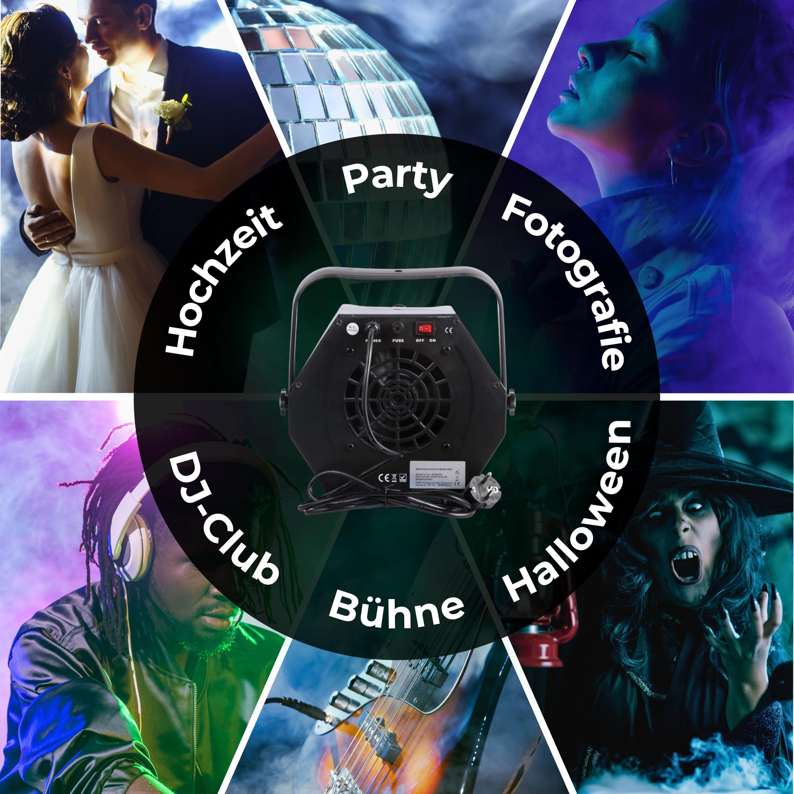 ETEC Professional Seifenblasenmaschine Bubble E500 – Seifenblasen Effekt für Geburtstag, Überraschung, DJ Event, Bühne, Auftritt, Veranstaltung