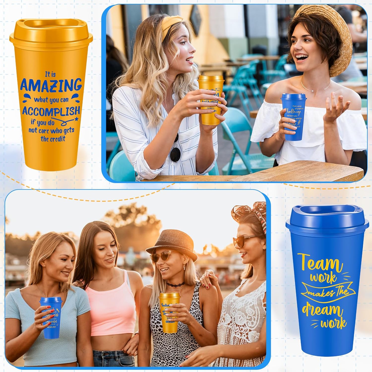 12 Pcs Appreciation Cups Gifts, Team Coffee Mugs for Office Coworkers Employee Staffs, 16 oz Reusable Plastic Cups with Lids, Gifts for Staff at Work (Gold,Blue) - Image 6