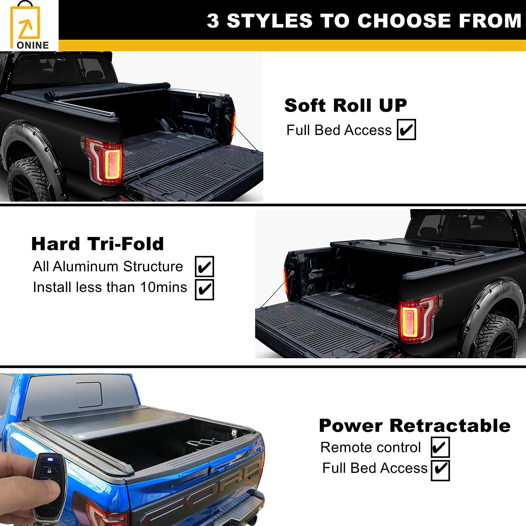 ONINE AWH Hard TriFold Truck Bed Tonneau Cover Custom Fit 20192022