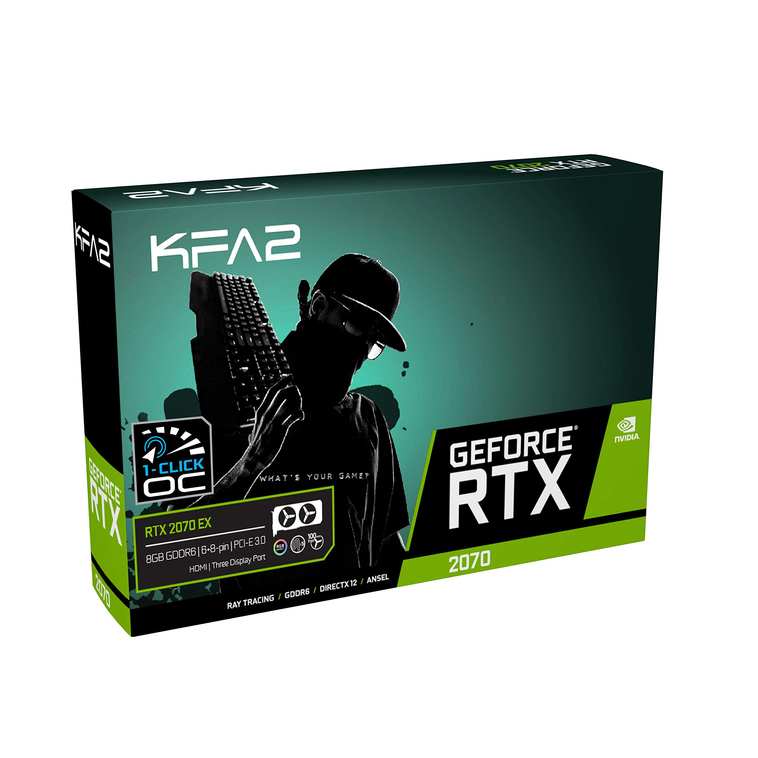 KFA2 nVidia GeForce RTX 2070 EX 8 GB 256-bitowa karta graficzna GDDR6 PCIe, 27NSL6UCV1XK, kolor czarny